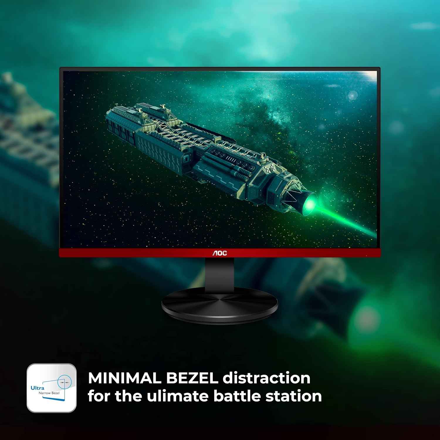 AOC G2490Vx 24 Inch Borderless Full HD Gaming Monitor, Gaming LED Monitor, 144Hz Refresh Rate, FreeSync Premium, 1ms Response Time