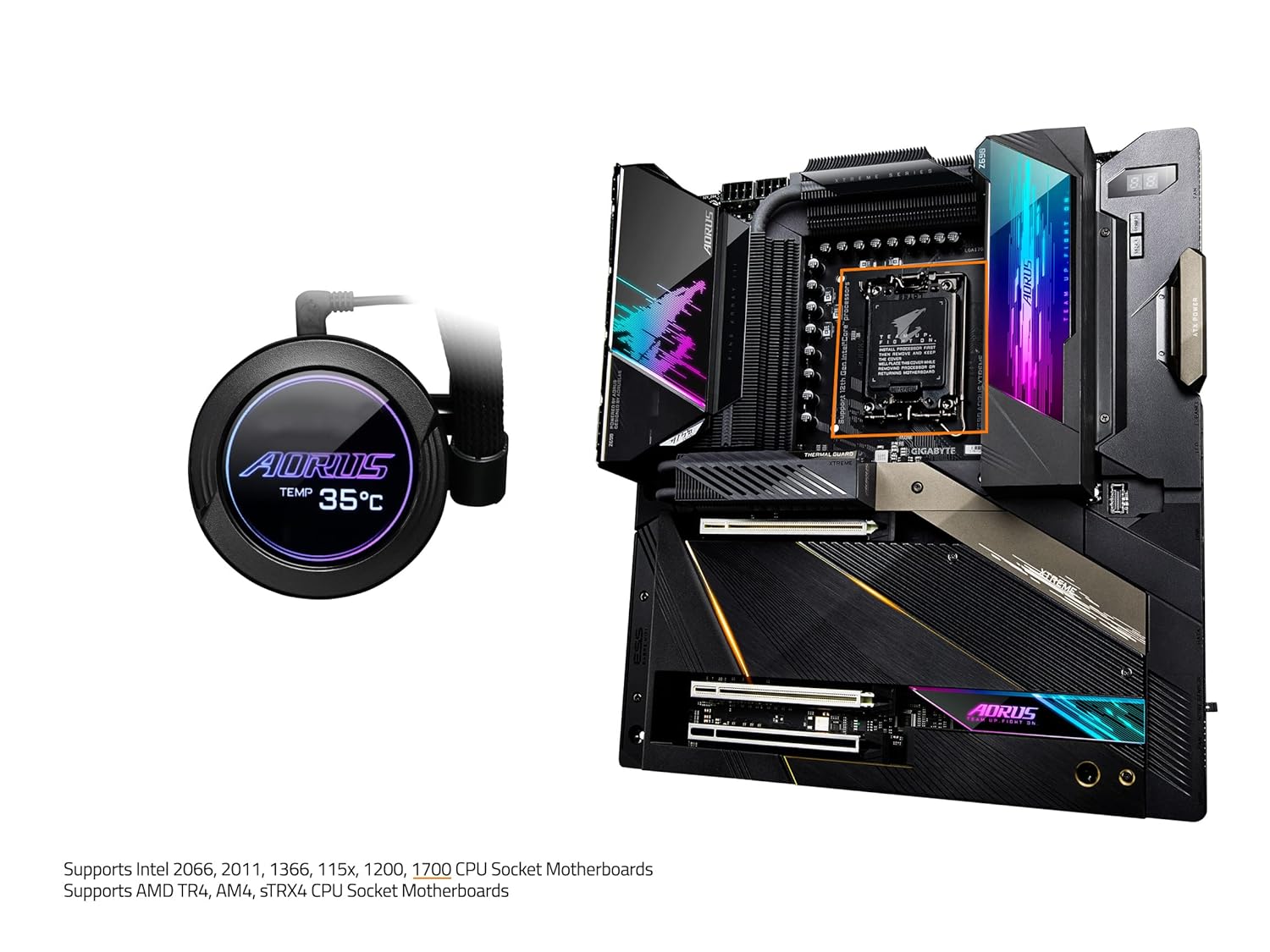 Gigabyte AORUS WATERFORCE X 240 AIO Liquid CPU Cooler, Rotatable Circular LCD Display with Micro SD Support, 240mm Radiator with 2X 120mm Low Noise ARGB Fans, Compatible with Intel LGA1700