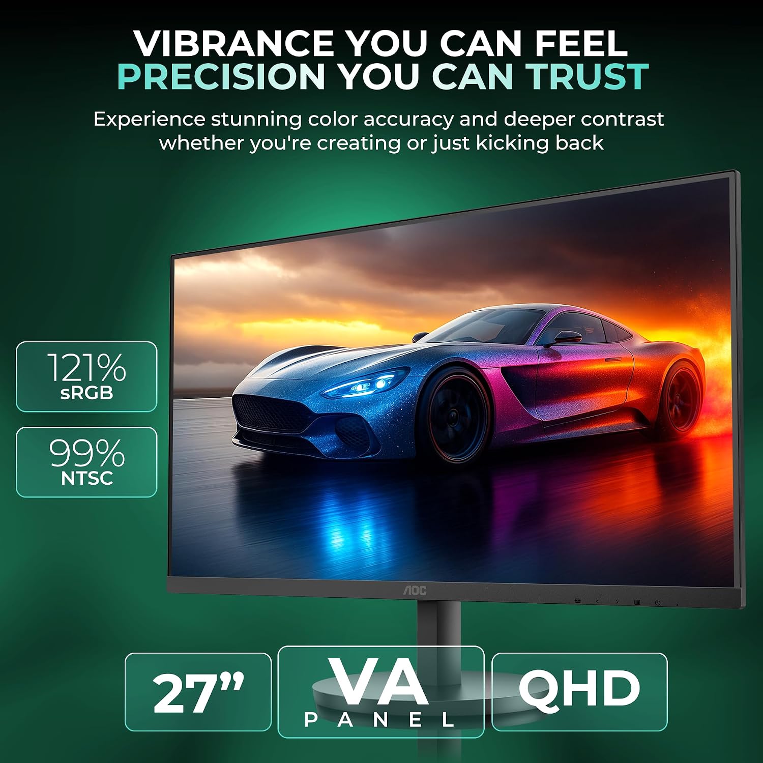 AOC Q27B3M2 Gaming Monitor 27 inch 2560 x 1440 QHD VA, 100Hz Refresh Rate, 4ms Response Time, Adaptive Sync, Low Blue Mode, 99% NTSC, 178° Wide Viewing Angle, 3-Sided Frameless Design, Tilt Stand
