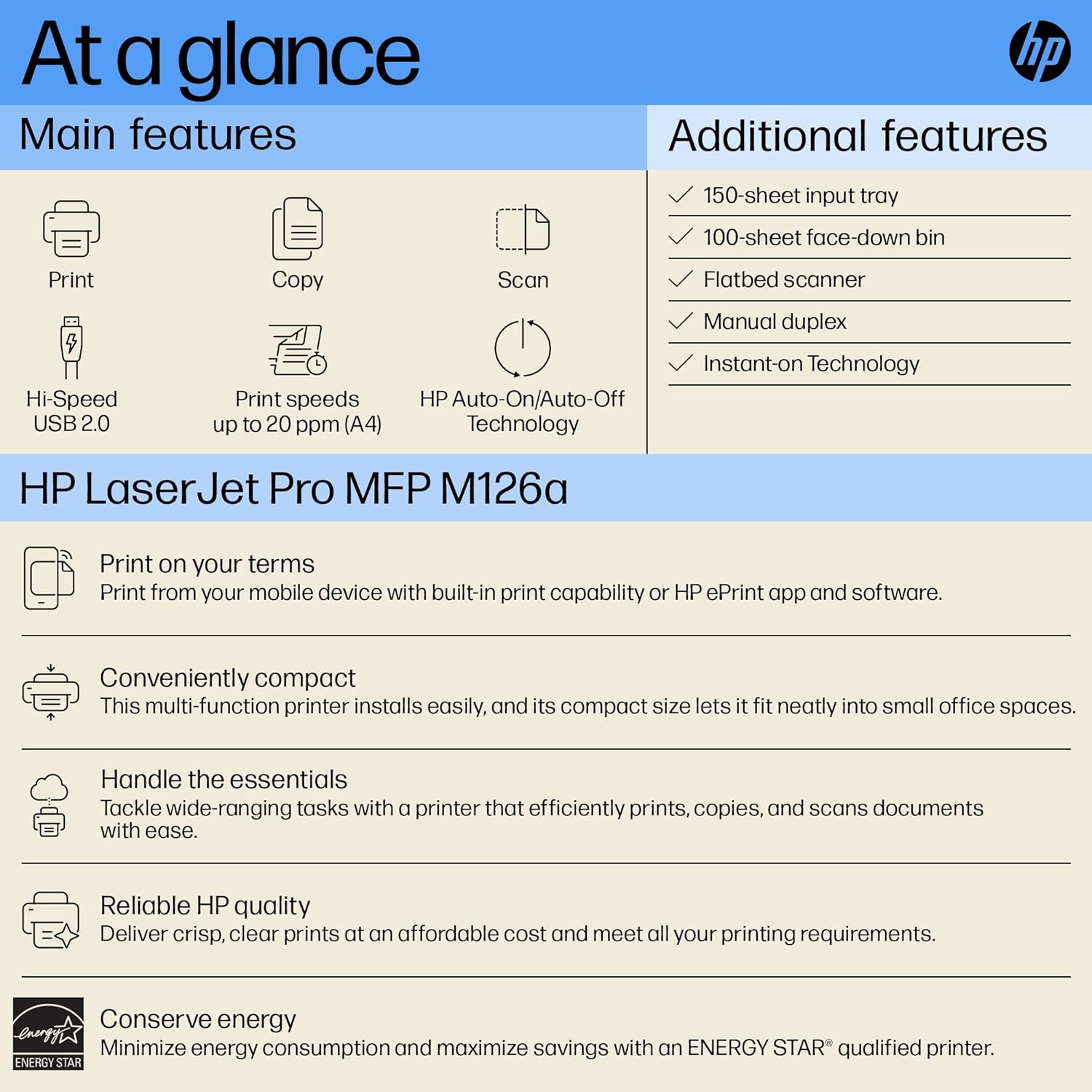 HP Laserjet M126a B&W Monochrome Printer for Office: 3-in-1 Print, Copy, Scan, Compact, Durable, Black