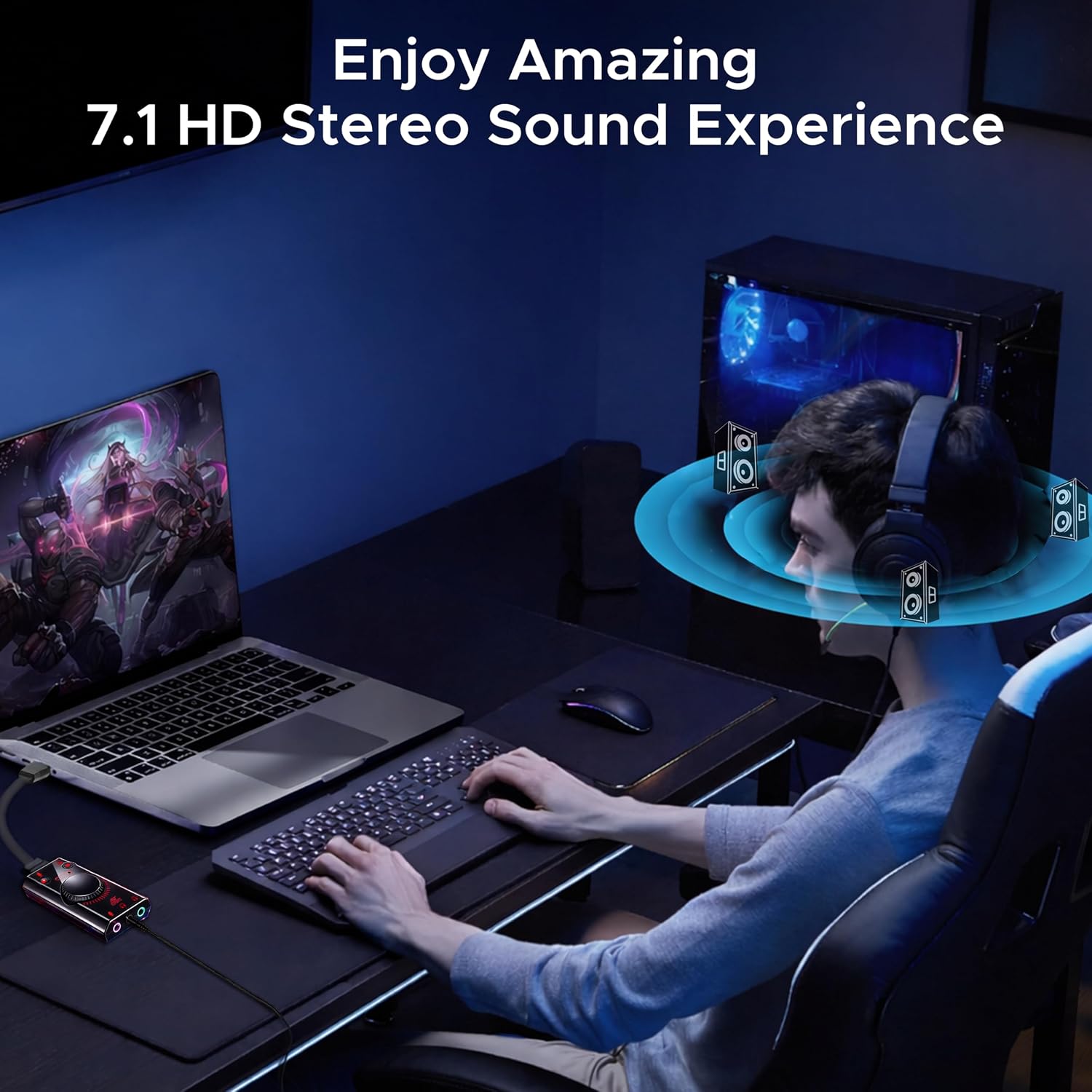Ant Esports 7.1 USB Gaming Sound Card, 7.1 Channel External Audio Adapter Stereo Sound Card Converter 3.5mm AUX Microphone Jack for Gaming Headset Earphone PS4 Laptop Desktop Windows Mac OS Linux, Plug Play