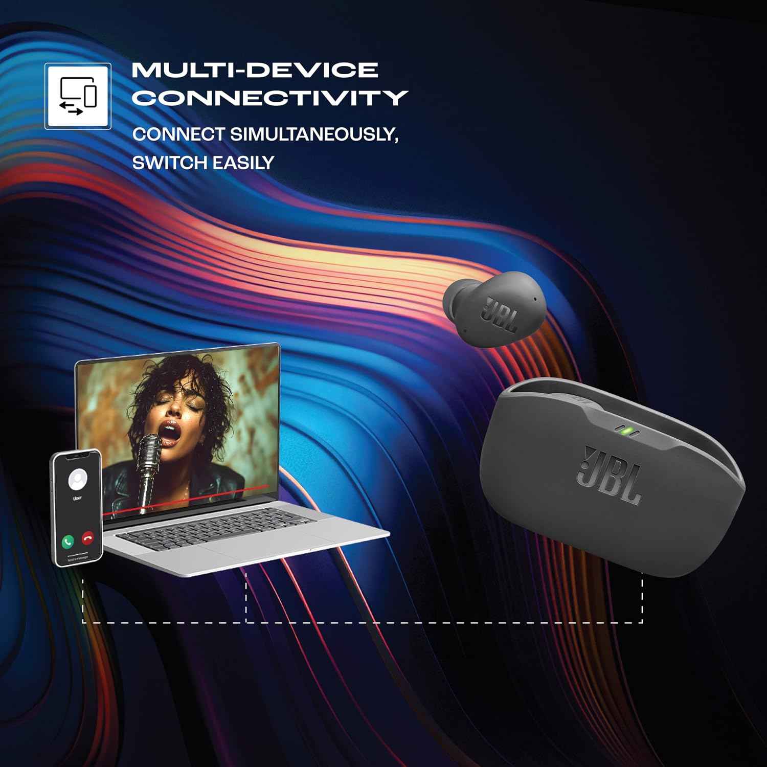 JBL Wave Buds 2 Ear Buds Wireless BluetoothV5.3, Active Noise Cancellation Earbuds,Multi Connect, App for Customized Extra Bass Eq, Relax Mode,Speed Charge, 40H Playback, Fast Pair, 4 Mics,IP54(Black)