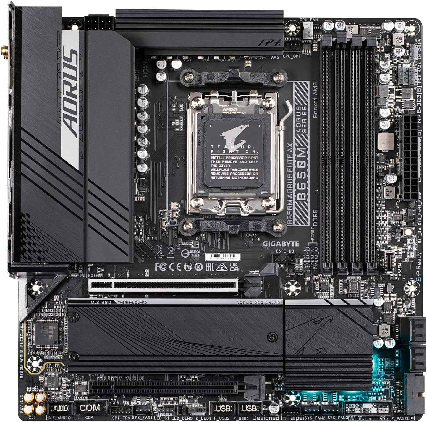 GIGABYTE B650M AORUS Elite AX AMD AM5 mATX Motherboard, Support Ryzen 9000/8000/7000 Series, DDR5, 12+2+2 Power Phase, PCIe 5.0 M.2, USB-C 3.2 Gen 2, WIFI6E, 2.5GbE, EZ-Latch, Q-Flash, RGB Fusion