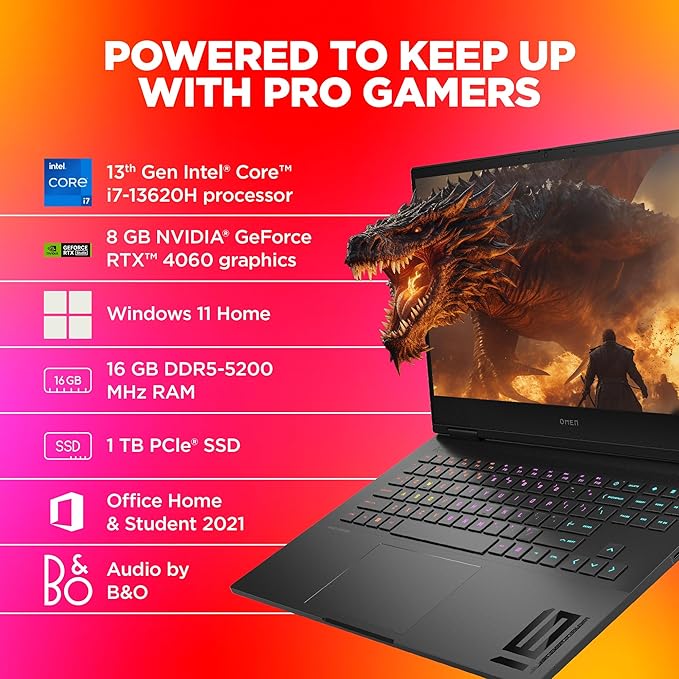 HP OMEN Gaming, 13th Gen Intel Core i7-13620H, 8GB NVIDIA RTX 4060, 16GB DDR5, 1TB SSD, 16.1-inch(40.9cm), 144Hz, IPS, FHD Gaming Laptop, RGB Backlit KB, B&O(Win 11, Office 21, Black, 2.35kg) wd0012TX - Zapnet.in