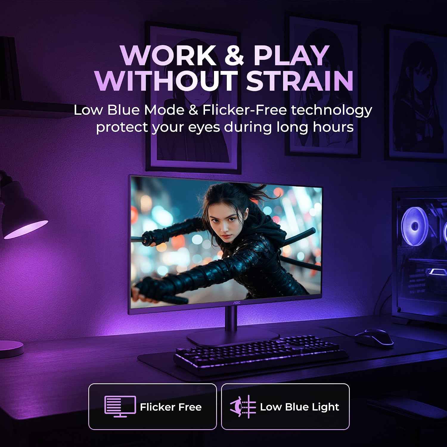 AOC 27B2H2 27 inch Monitor 1920 x 1080 Full HD IPS Panel, 100Hz Adaptive Sync 3-Sided Frame Less Design, 178° Wide Viewing Angle, Flicker-Free, Low Blue Light, Multi-Tasking Monitor