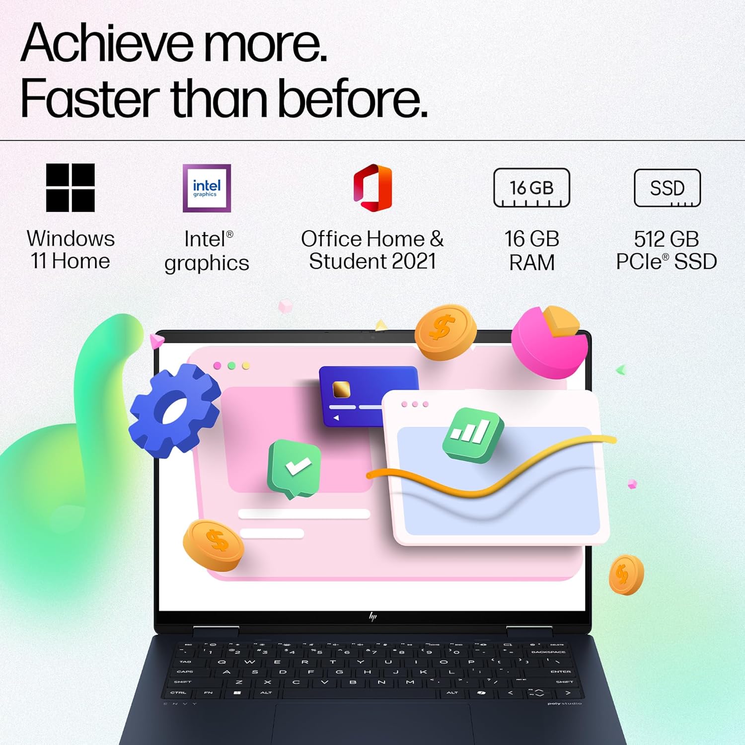 HP Envy x360 AI Laptop, Intel Core Ultra 5 125U, 12 TOPS, 16GB LPDDR5, 512GB SSD, (Win11, Office21, Blue, 1.44 kg) Touchscreen, 3K, OLED, 14-inch (35.6cm), Integrated graphics, 5MP IR camera, fc0078TU