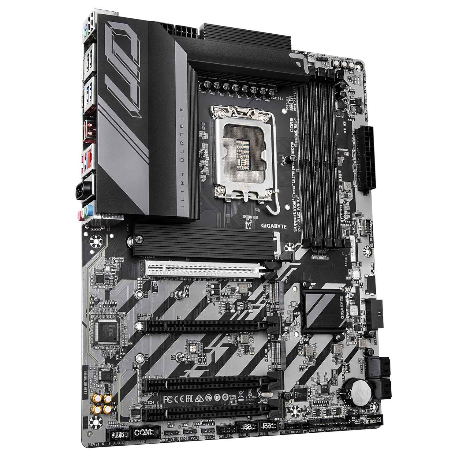 GIGABYTE Z890 UD WIFI6E Motherboard - Supports Intel Core Ultra (Series 2) CPUs, 12+1+2 phases VRM, up to 8800MHz DDR5 (OC), 1xPCIe 5.0 + 2xPCIe 4.0, Wi-Fi 6E, 2.5GbE LAN, Thunderbolt 4
