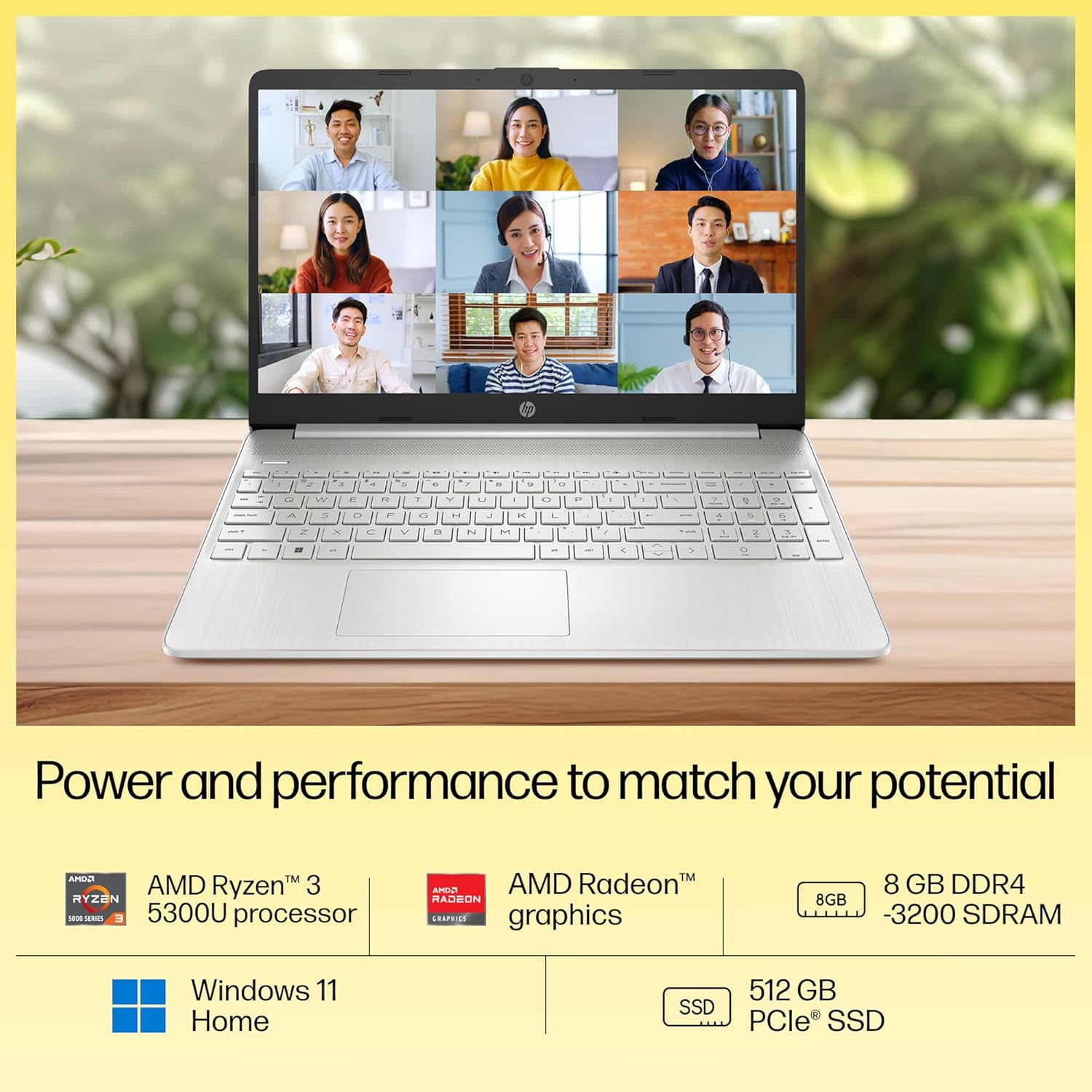 HP Laptop 15s, AMD Ryzen 3 5300U, 15.6-inch (39.6 cm), FHD, 8GB DDR4, 512GB SSD, AMD Radeon Graphics, Thin & Light, Dual Speakers (Win 11, MSO 2021, Silver, 1.69 kg), eq2212AU