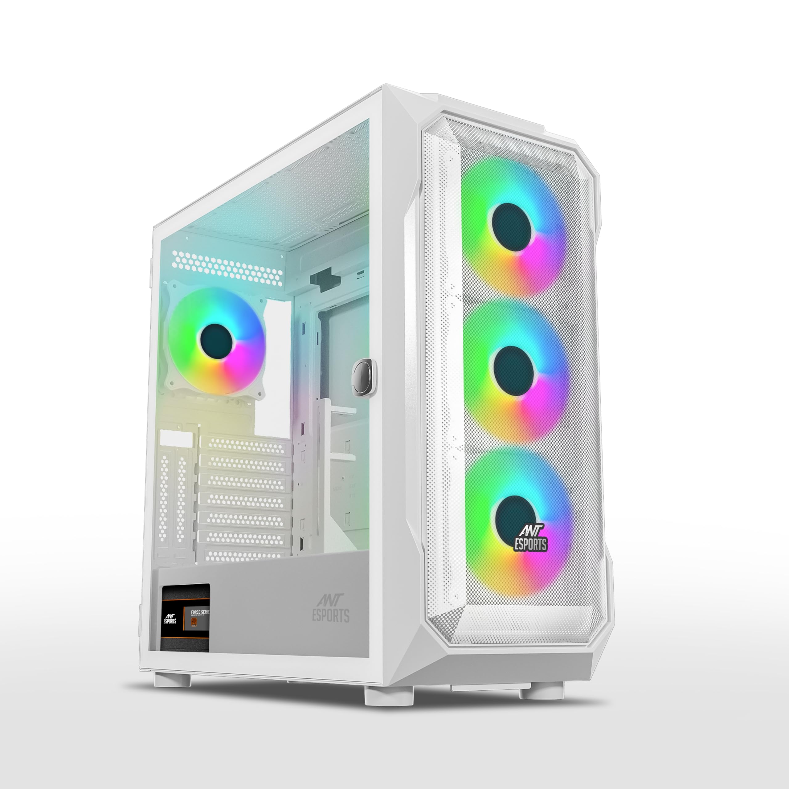 Ant Esports ICE- 270M 6F Mid-Tower Computer Case/Gaming Cabinet with Front Mesh Panel- Black | Support ATX, Micro-ATX, Mini-ITX | Pre-Installed 6 Static RGB Fans