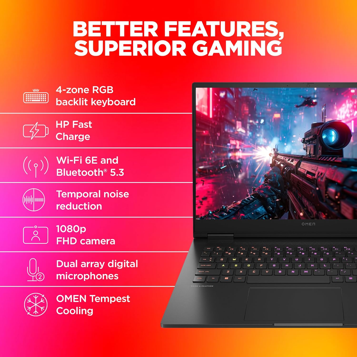 HP OMEN, AMD Ryzen 7-7840HS, 6GB NVIDIA GeForce RTX 4050 Gaming Laptop (16GB RAM, 1TB SSD) 165Hz, IPS, 16.1"/40.9cm, Win 11, MS Office 2021, Black, 2.37Kg, RGB Keys, Tempest Cooling, xd0015AX