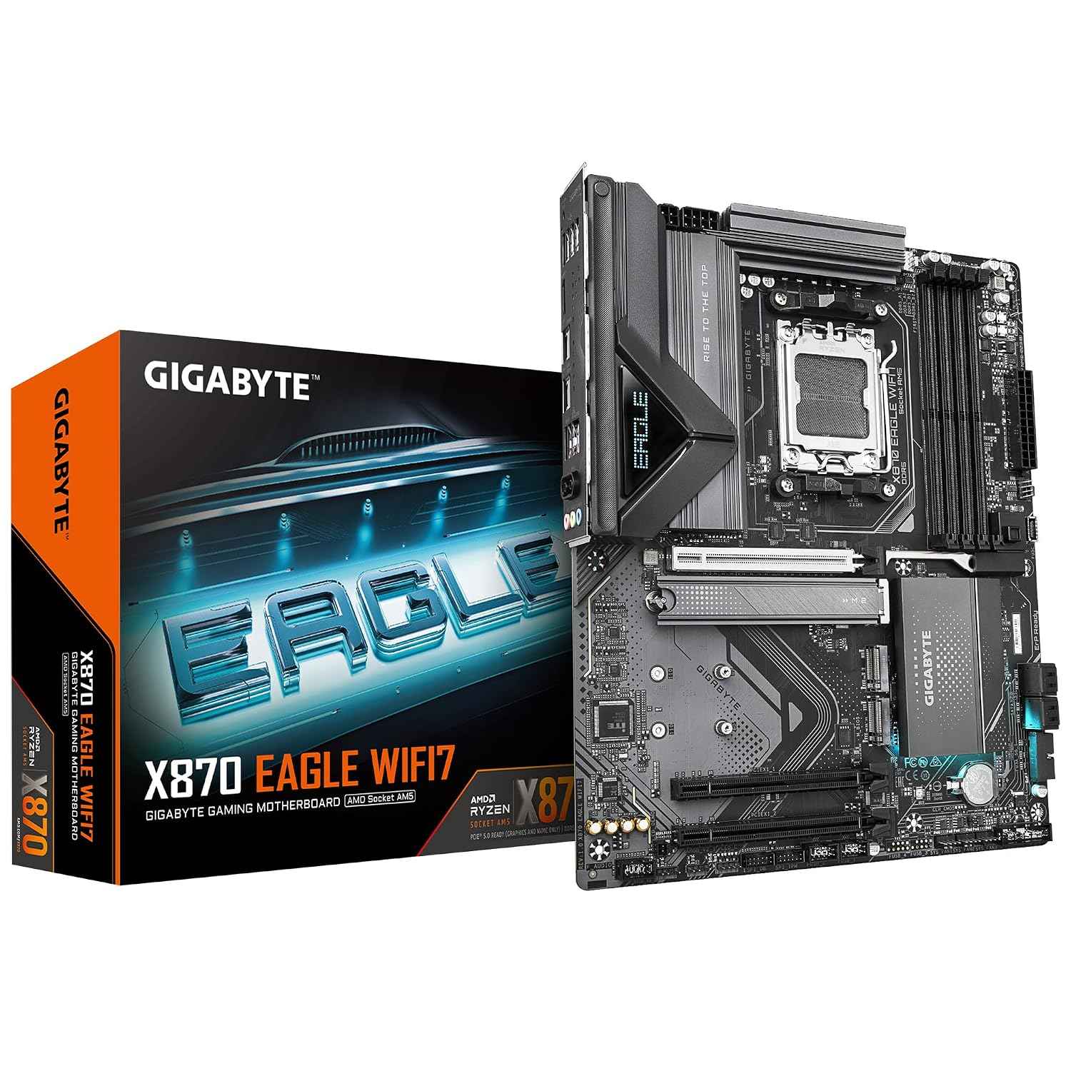 GIGABYTE X870 Eagle WIFI7 AMD AM5 Motherboard, ATX, DDR5, 4X M.2, PCIe 5.0, USB4, WIFI7, 2.5GbE LAN, EZ-Latch