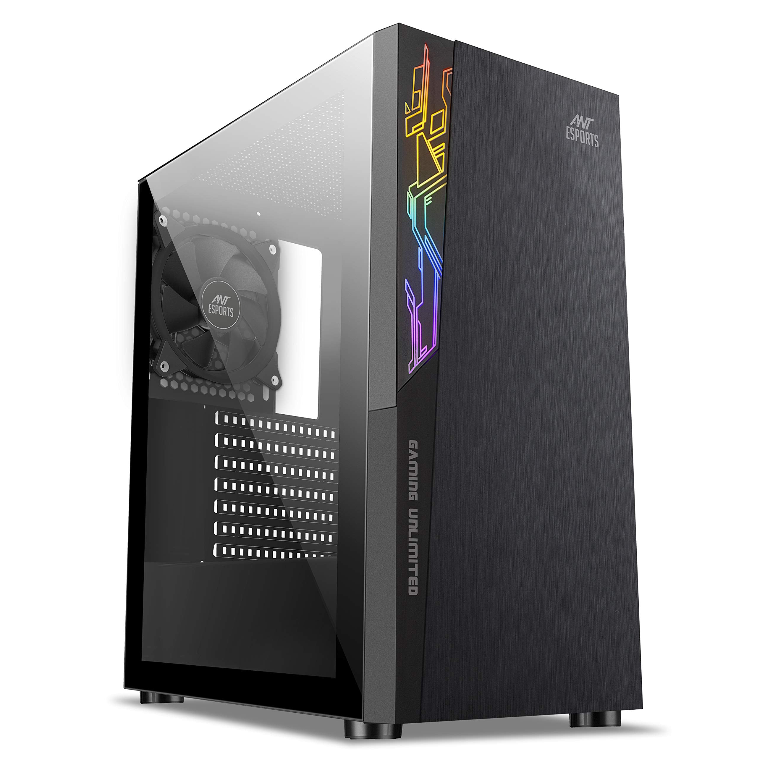 Ant Esports ICE- 270M 6F Mid-Tower Computer Case/Gaming Cabinet with Front Mesh Panel- Black | Support ATX, Micro-ATX, Mini-ITX | Pre-Installed 6 Static RGB Fans