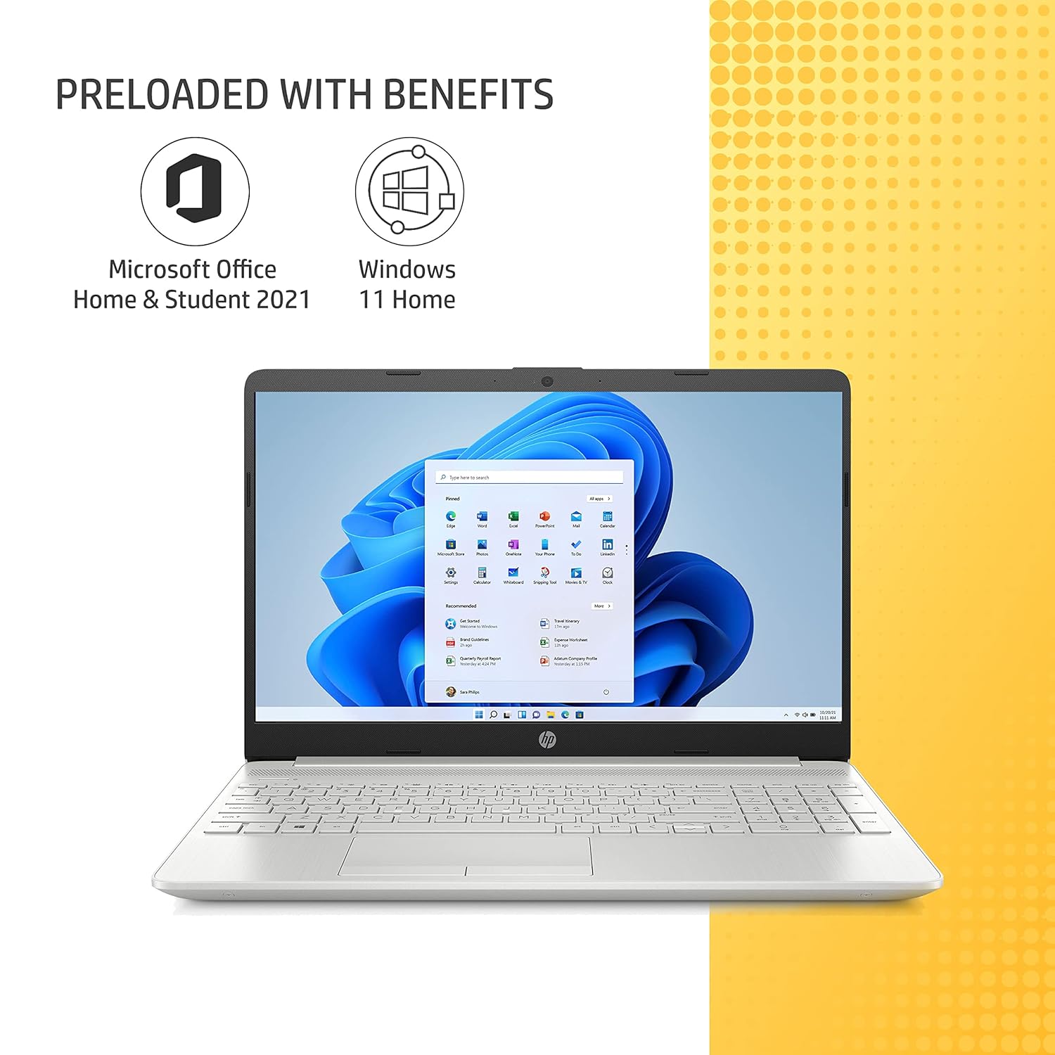 HP 15s 11th Gen Intel Core i5 8GB RAM/512GB SSD 15.6 inches/39.6cm FHD, IPS, Micro-Edge, Anti-Glare Display/NVIDIA GeForce MX450 Graphics/Windows 11/Alexa/MSO 2021/1.75Kg, 15s-du3519TX, Natural Silver