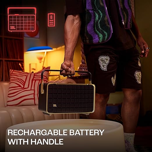 JBL Authentics 300, Portable Smart Home Wifi Speaker & Music Streaming,Upto 8Hrs Playtime, Voice Assist & Bluetooth Connectivity,Automatic Calibration,Compatible with Google Home & Alexa, Retro Design - Zapnet.in