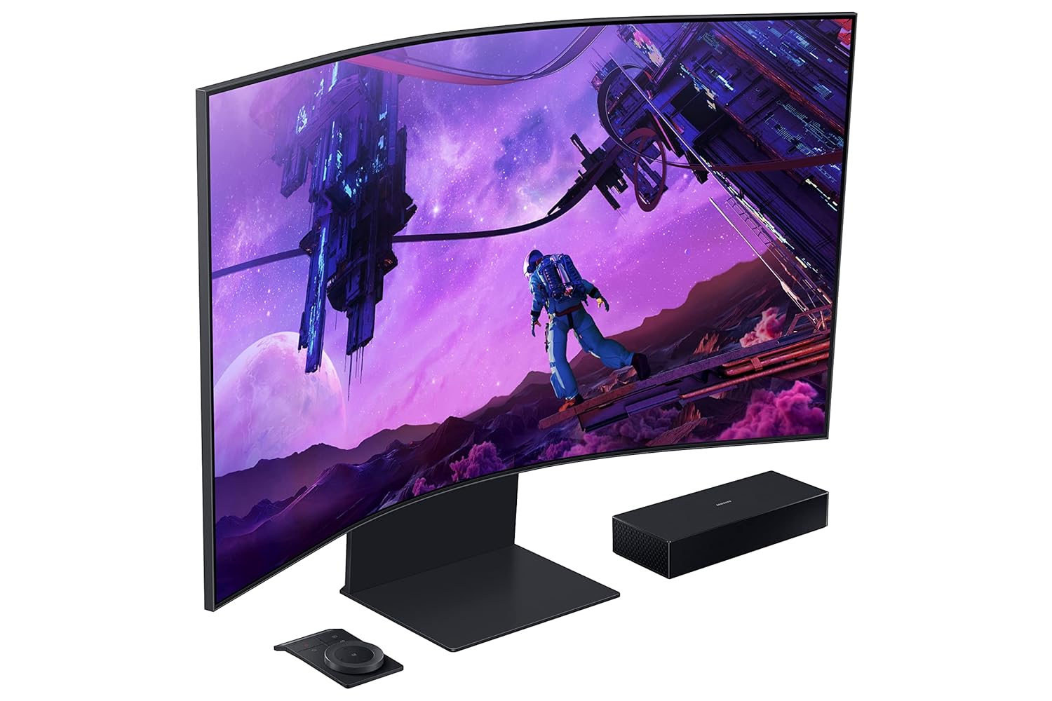 Samsung 55" Odyssey Ark, 4K UHD, 165 Hz, 1 Ms, 1000R Curved Gaming Monitor, Cockpit Mode, Mini-LED, Matte Display, Sound Dome, AMD FreeSync Premium Pro, Gaming Hub (LS55BG970NWXXL, Black)