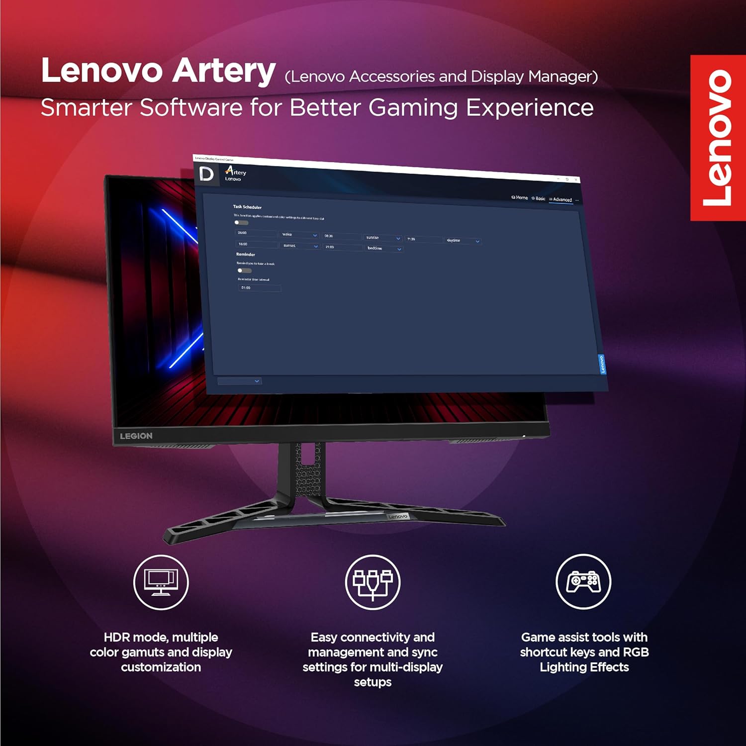 Lenovo Legion R27q-30 | 27 Inch (68.58cm) 180Hz 2K QHD Gaming Monitor | 0.5ms, AMD FreeSync, 99%sRGB, 90% DCI-P3, 3Wx2 Speaker, 2xHDMI, 1xDP|Tilt, Swivel, Pivot, Height Adjust Stand, Black, 67B4GAC1IN
