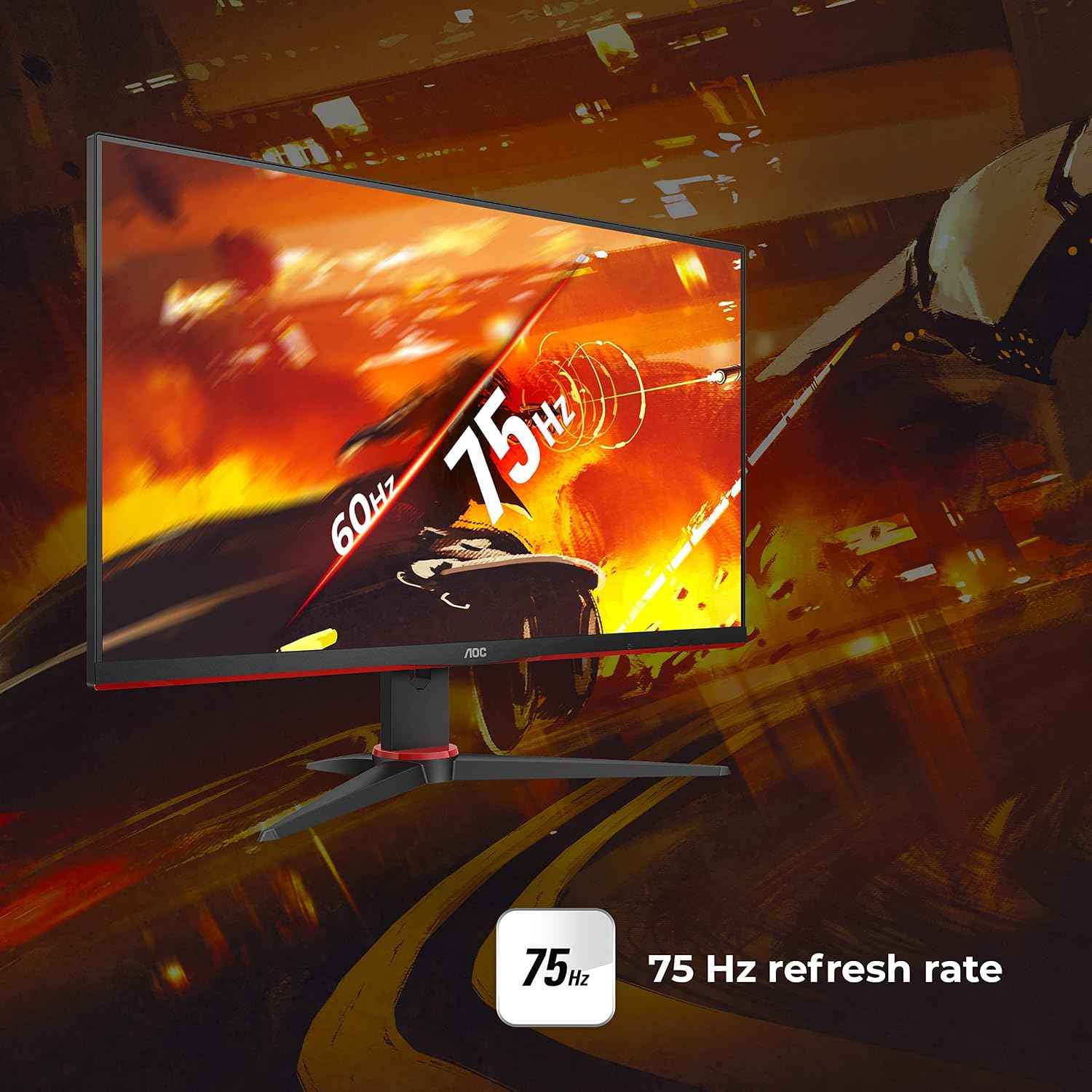 AOC 24G2E5 24 Inch (61 Cm) 1920 X 1080 Pixels Fhd IPS Gaming LCD Monitor with 75Hz Refresh Rate, 1 Ms Response Time, Adaptivesync, HDR, Tilt Adjustment, Black
