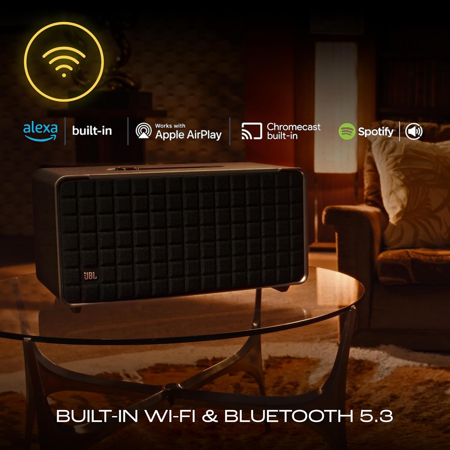 JBL Authentics 500, Dolby Atmos Smart Home Speaker Built-in WiFi and Music Streaming, Voice Assist and Bluetooth Connectivity, Automatic Calibration, Compatible with Google Home & Alexa, Retro Design - Zapnet.in