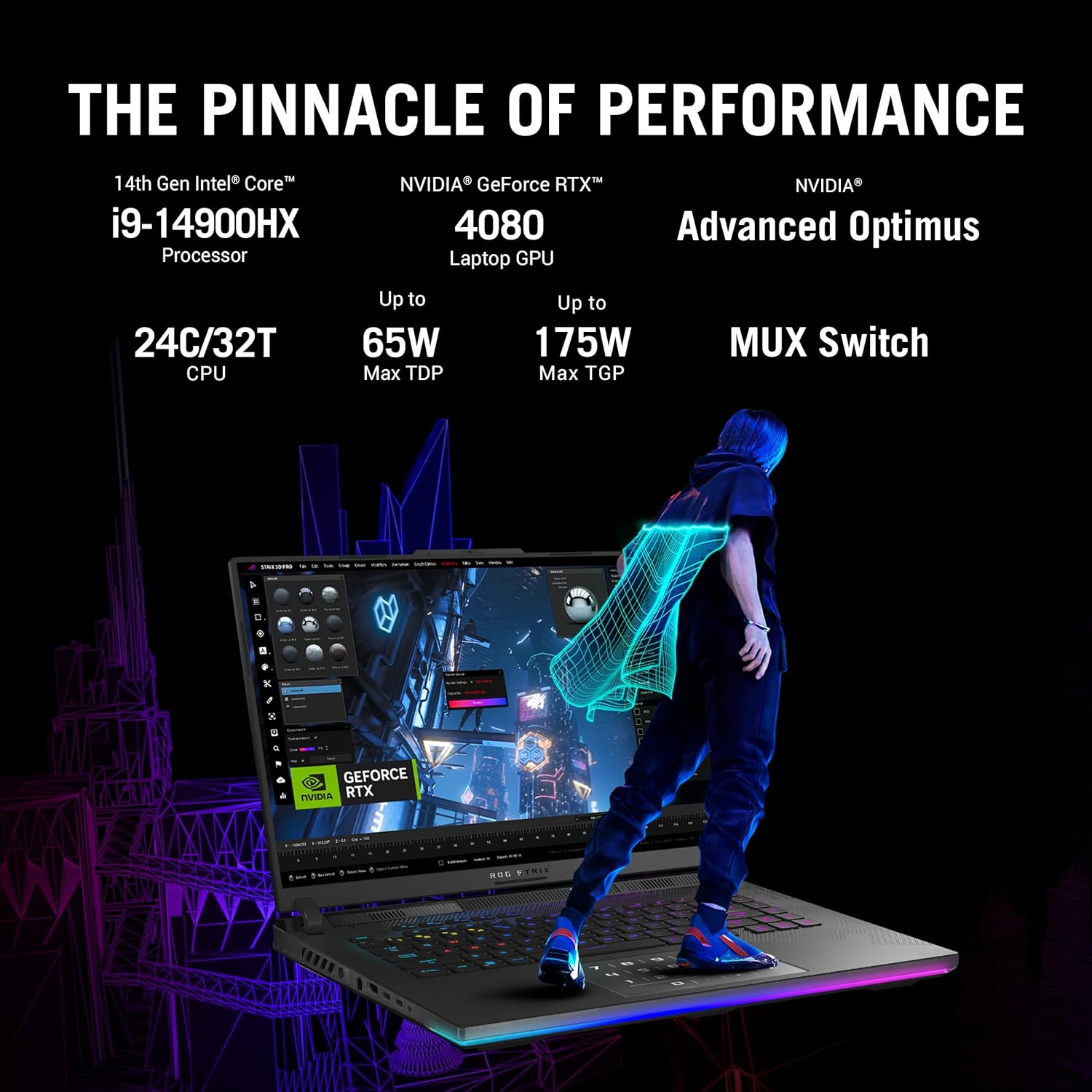 ASUS ROG Strix Scar 16 (2024), Intel Core i9 14900HX 14th Gen, 16"(40.64cm) 2.5K QHD+240Hz, Gaming Laptop (32GB DDR5/2TB SSD/12GB RTX 4080/Win11/Per-Key RGB/90WHr/Black/2.65Kg),G634JZR-CM932WS