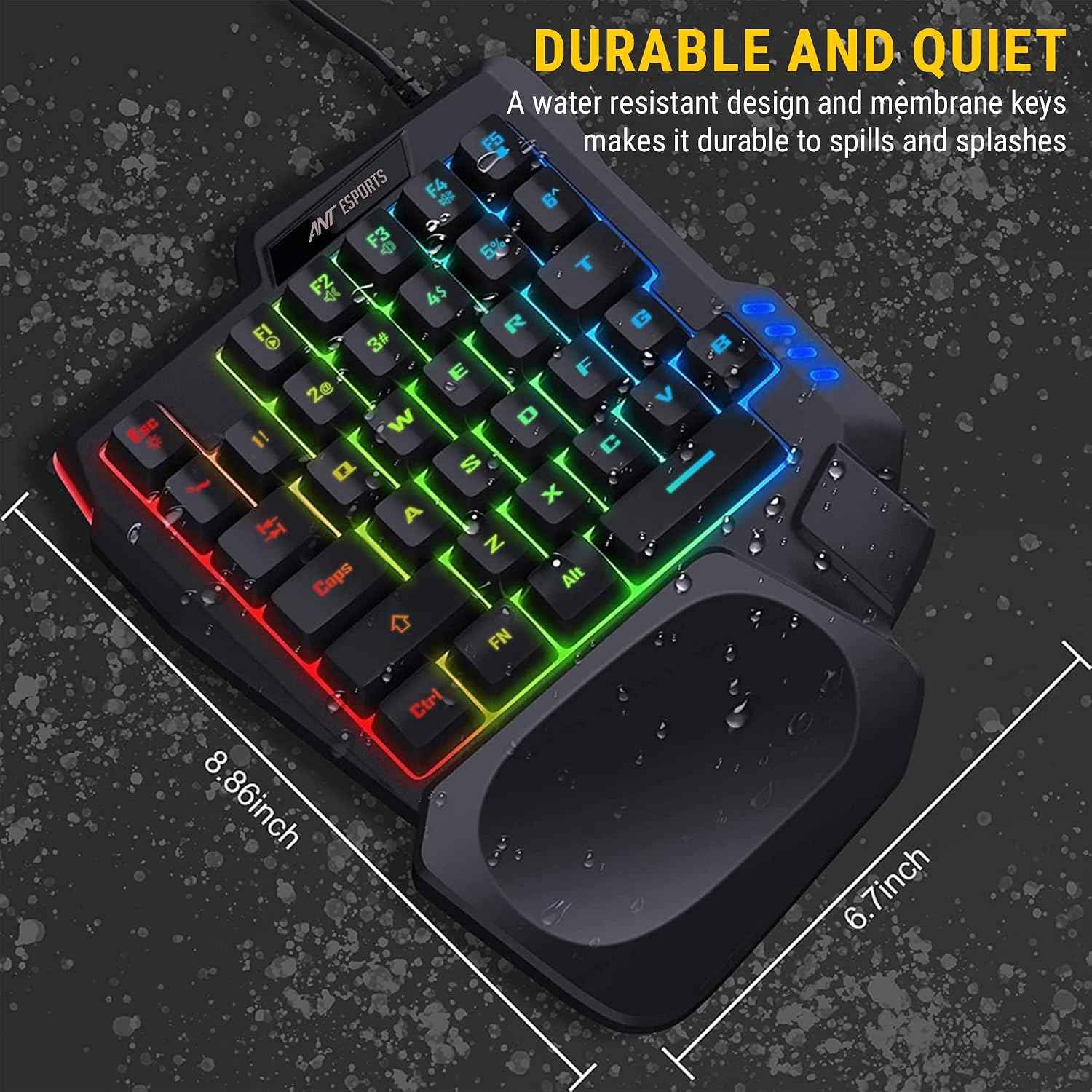 Ant Esports MG401 4-in-1 RGB Keyboard & Mouse Combo with One-Hand Keypad, 3600 DPI Optical Mouse, Bluetooth Receiver & Phone Stand for Android, BGMI, Free Fire & Call of Duty
