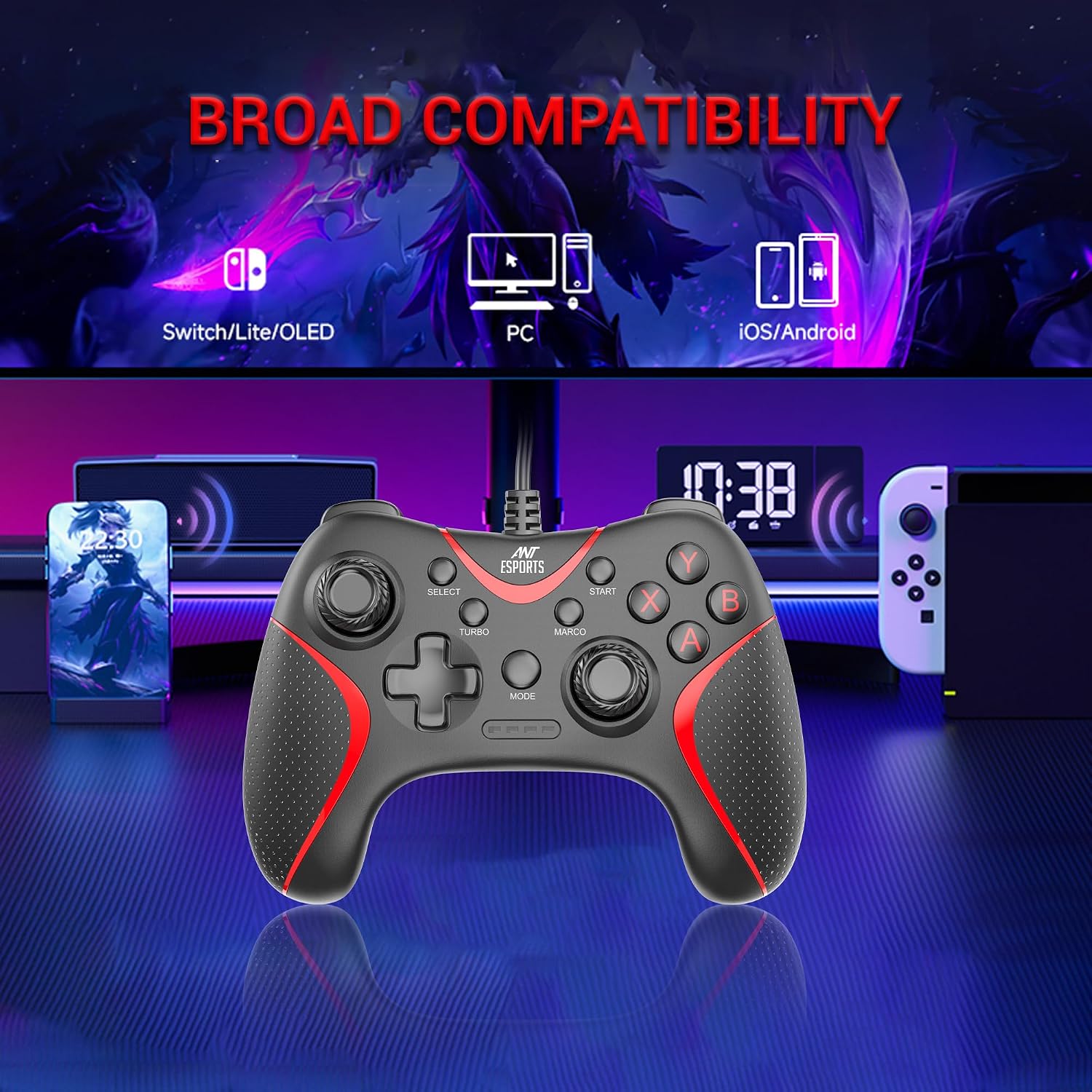 Ant Esports GPL200 Wired Gaming Controller Game Controller Joystick with Dual-Vibration Turbo and Trigger Buttons for Windows PC/ PS3/ Android TV Box(Black)