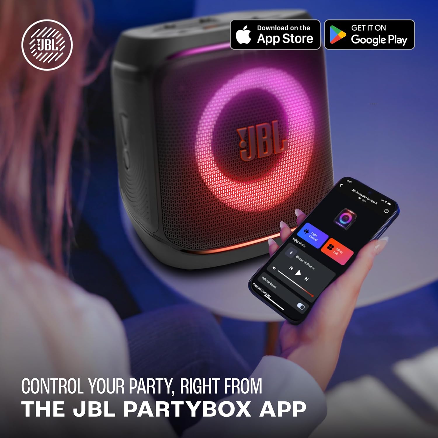 JBL Partybox Encore 2 with Mic, Wireless Bluetooth Party Speaker, AI Sound Boost, Dynamic Light Show, Upto 15Hrs Playtime, Replaceable Battery, Multi-Speaker Connection by Auracast, PartyBox App-Black