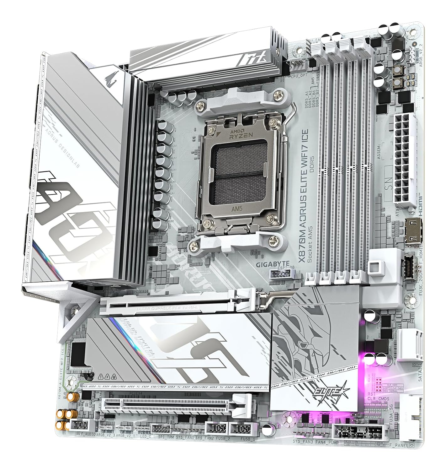 GIGABYTE X870M AORUS Elite WIFI7 ICE AMD Motherboard 4 x DIMMs, 14*+2+2 Twin Digital VRM Design, 2.5 GbE LAN, 2 x USB4 Type-C®, Wi-Fi 7