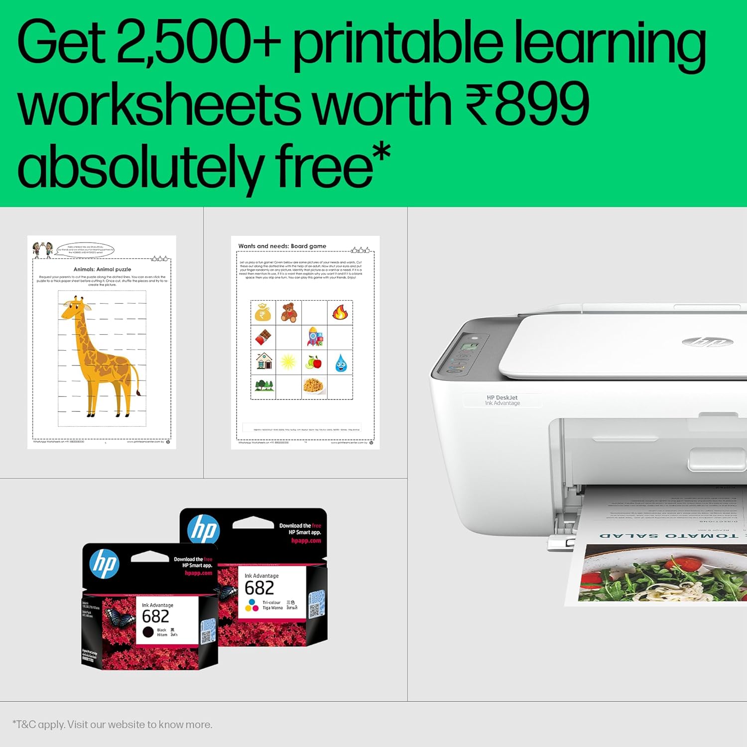 HP Ink Advantage 2876 WiFi Colour Printer - Print/Scan/Copy Ideal for Home, White - Zapnet.in