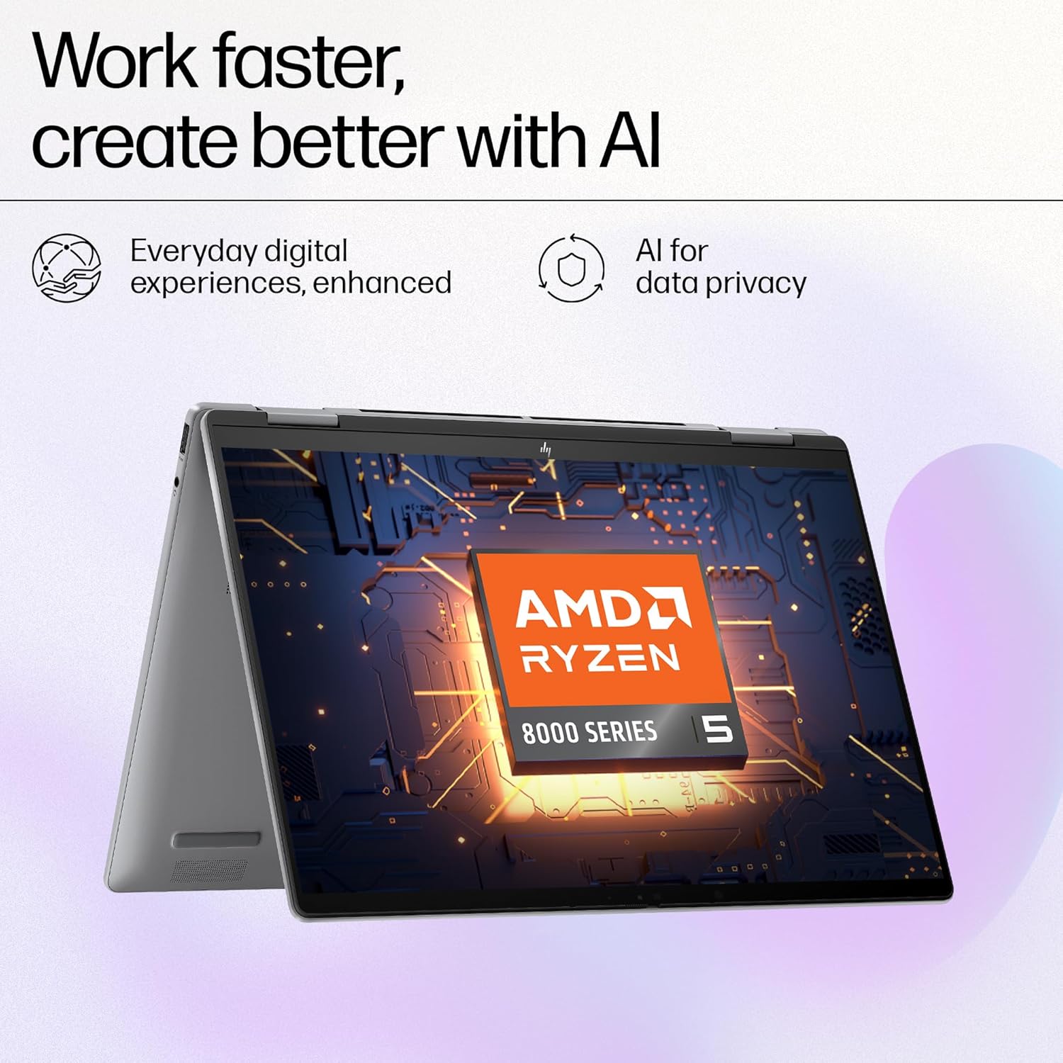 HP Envy x360, Enhanced by AI, AMD Ryzen 5 8640HS, 14-inch (35.6 cm), WUXGA, 16GB LPDDR5, 512GB SSD, AMD Radeon Graphics, 5MP IR Camera, Poly Studio (Win 11, MSO 2021, Silver, 1.44 kg), fa0038AU