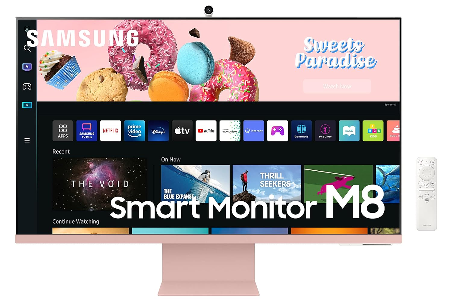 (Renewed) Samsung 32-Inch(80Cm) 3840 X 2160 Pixels M8 4K UHD Smart Monitor, Wireless Webcam, Type-C, Smart TV apps, TV Plus, Office 365, Dex, Apple Airplay, BT, IOT, Speakers, Remote (LS32BM80PUWXXL, Pink)