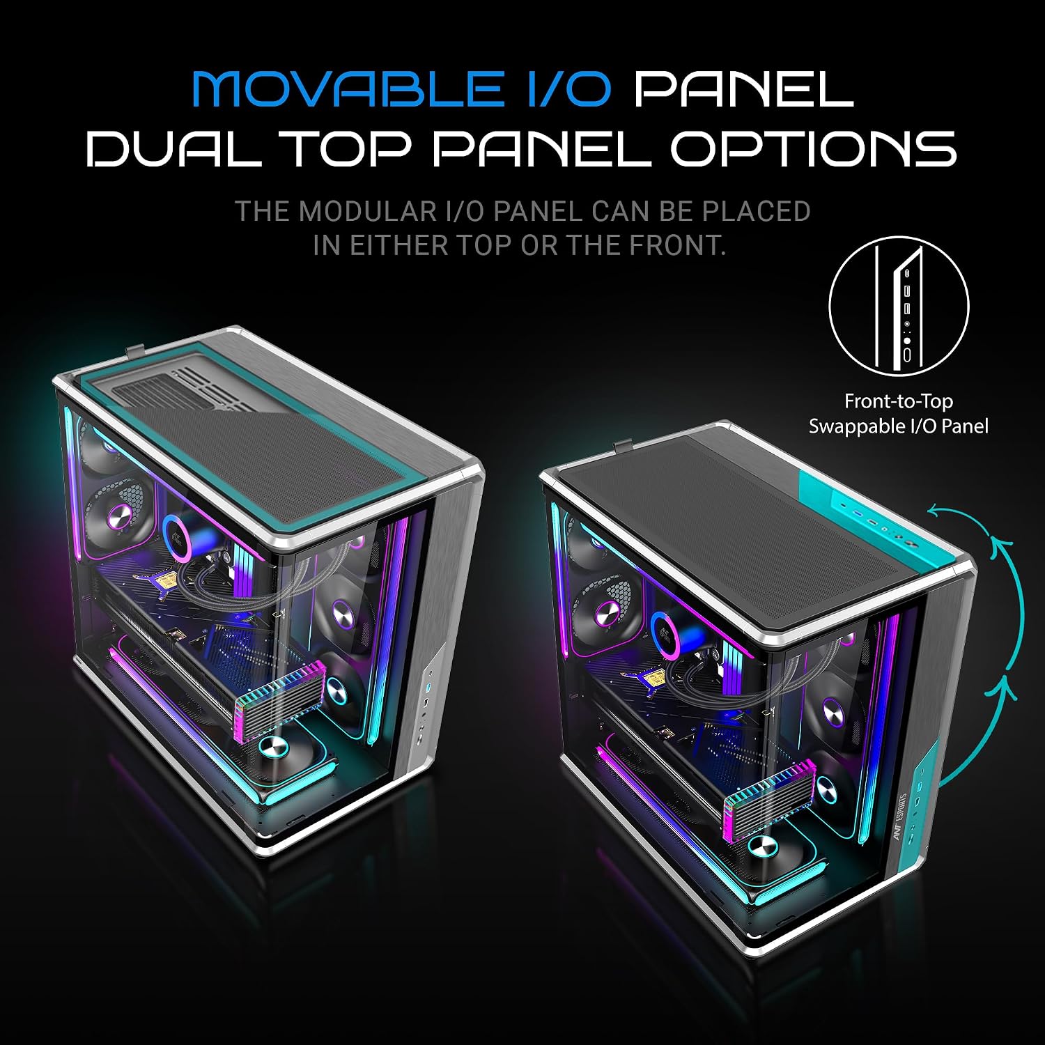 Ant Esports Crystal X8 Arc Mid Tower Gaming Cabinet | Panoramic 270° Tempered Glass, Supports BTF Back-Connect ATX Motherboards, Pre-Installed 8X 120mm ARGB Fans, 360mm AIO Support | Black