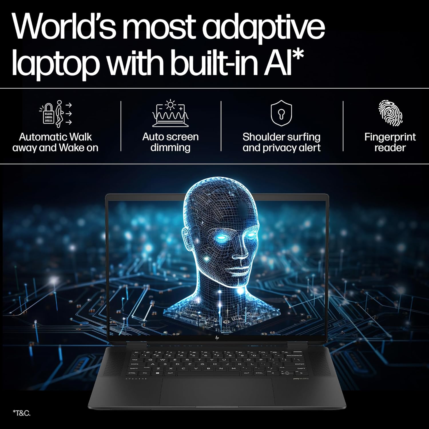 HP Spectre x360, Intel Evo Core Ultra 7 155H, Built-in AI, 16-inch (40.6 cm), WQXGA 400 nits 120Hz, 16GB LPDDR5x, Touch, 1TB SSD, FPR, 9MP IR Camera, Backlit KB (Win 11, Black, 2.07 kg), aa0015TU - Zapnet.in