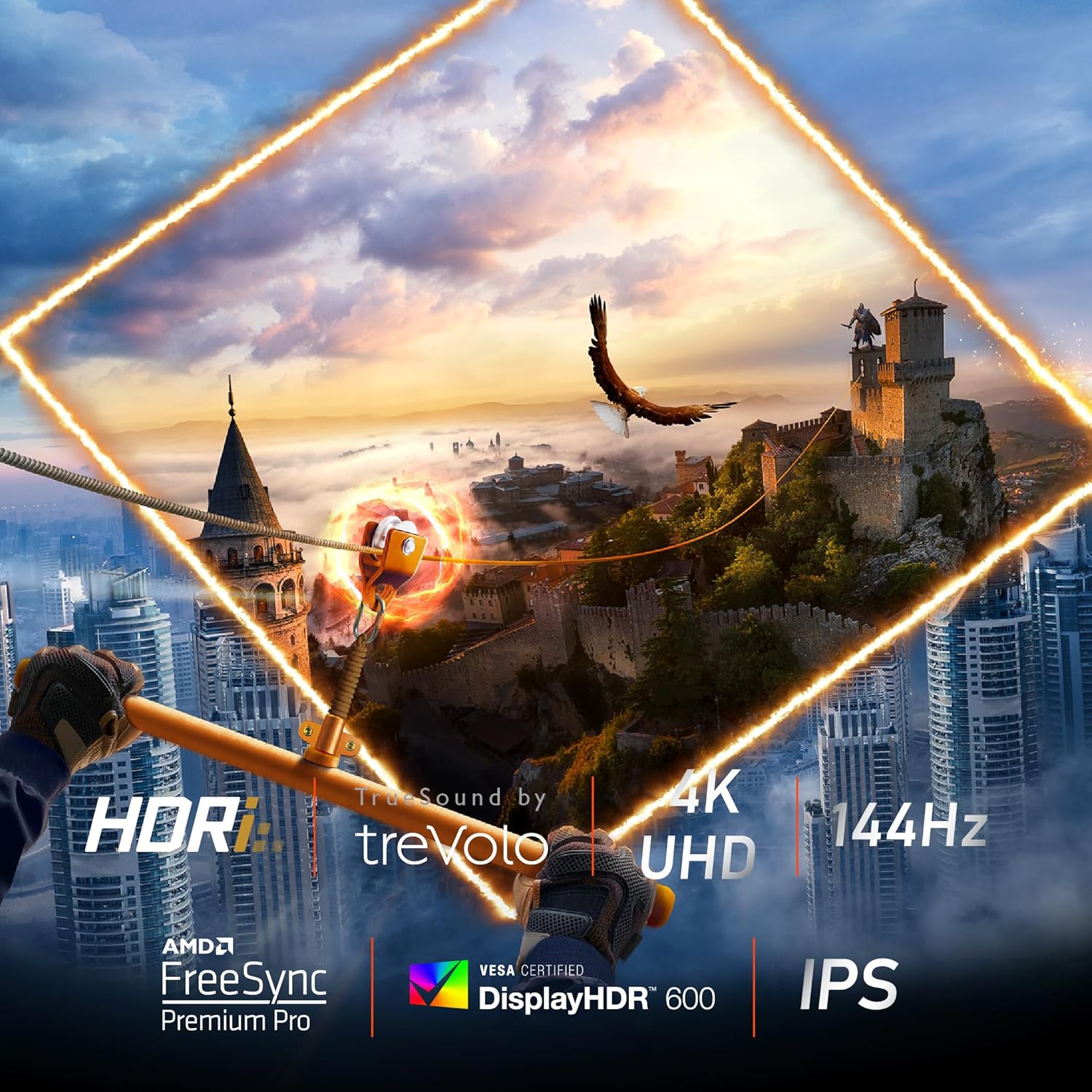 BenQ MOBIUZ EX3210U 32" 4K UHD IPS Gaming Monitor| 144Hz| 1ms MPRT| PS5 Compatible| FreeSync Premium Pro| HDMI 2.1| 98% DCI-P3| treVolo Speakers (2W x 2)| VESA DisplayHDR600|DP|USB Hub| Remote (White)