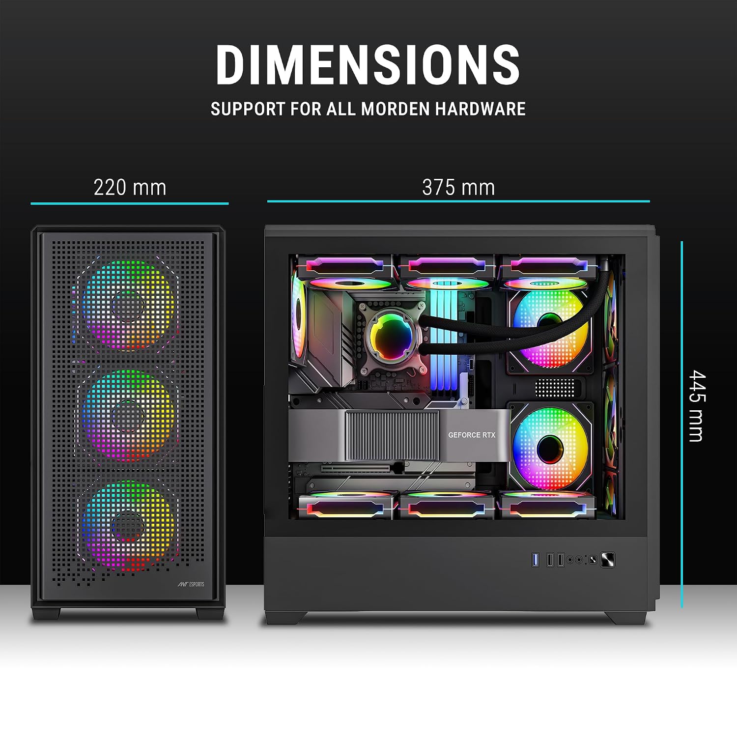 Ant Esports EVO 360 Lite Mid-Tower Computer Case/Gaming Cabinet - Black | Support E-ATX, ATX, Micro-ATX, Mini-ITX | Pre-Installed 4 ARGB Fans