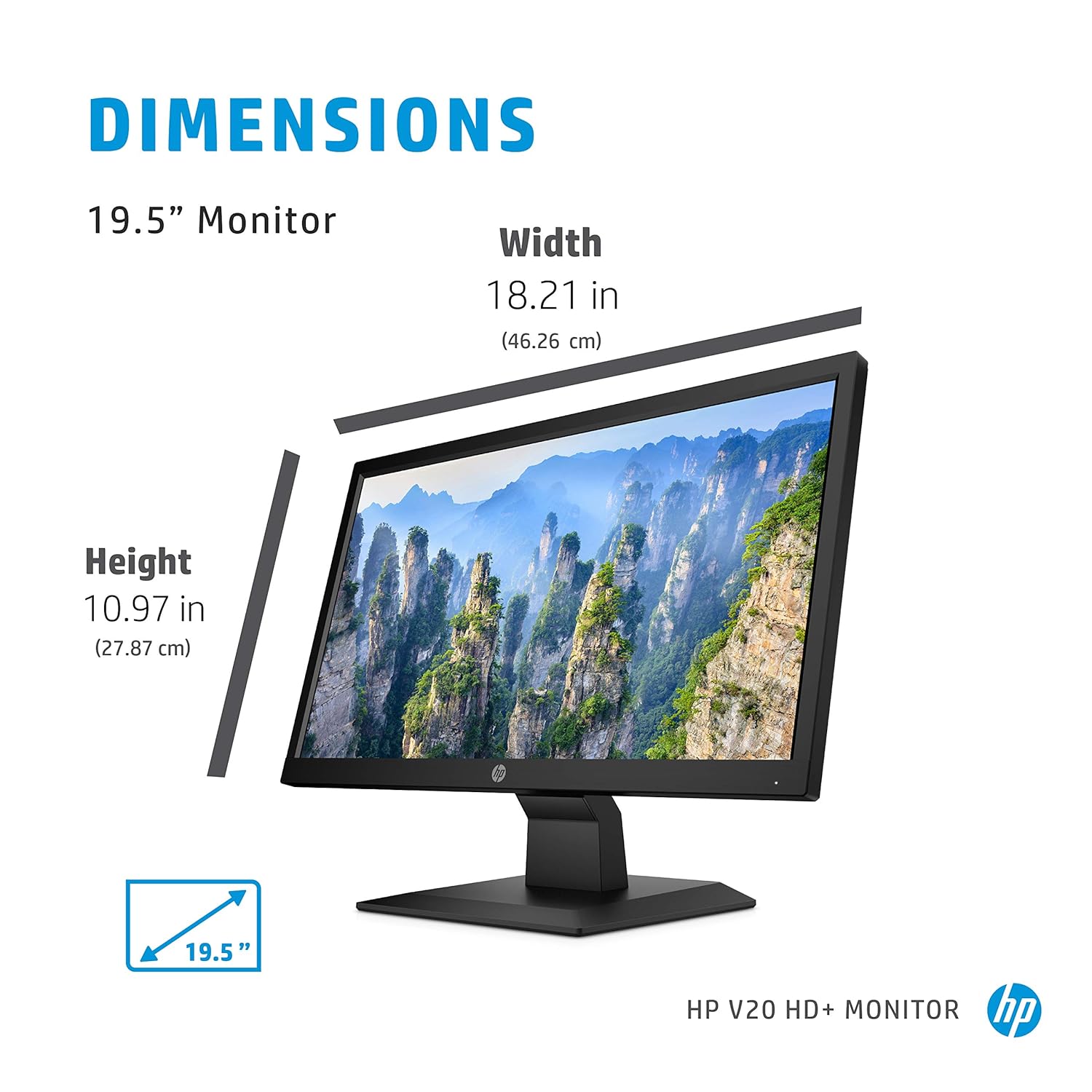 HP V20 19.5 inch(49.53 cm) Monitor HD+(1600 x 900) Anti-Glare; Low Blue Light Mode, HDMI; VGA, 5ms Response time,VESA Mount, 2.81kg (1H848AA) - Zapnet.in