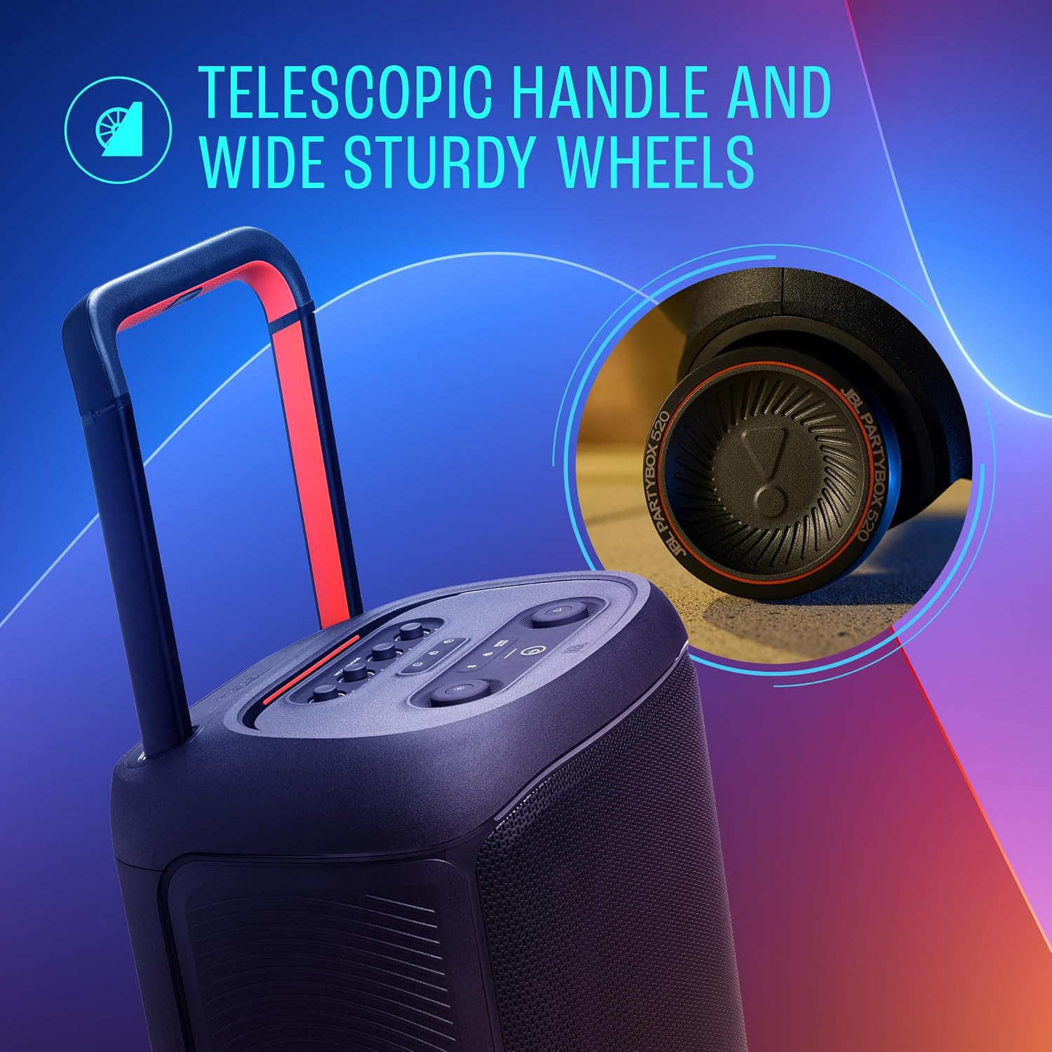 JBL Partybox 520 Wireless Bluetooth Party Speaker, Electrifying AI Sound Boost, Upto 15Hrs Playtime, Replaceable Battery, Multispeaker Connection by Auracast-, PartyBox App-Black