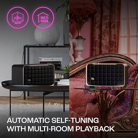 JBL Authentics 200, Smart Home WiFi Speaker and Music Streaming, Voice Assist and Bluetooth Connectivity, Automatic Calibration, Compatible with Google Home & Amazon Alexa, Retro Design in Black - Zapnet.in