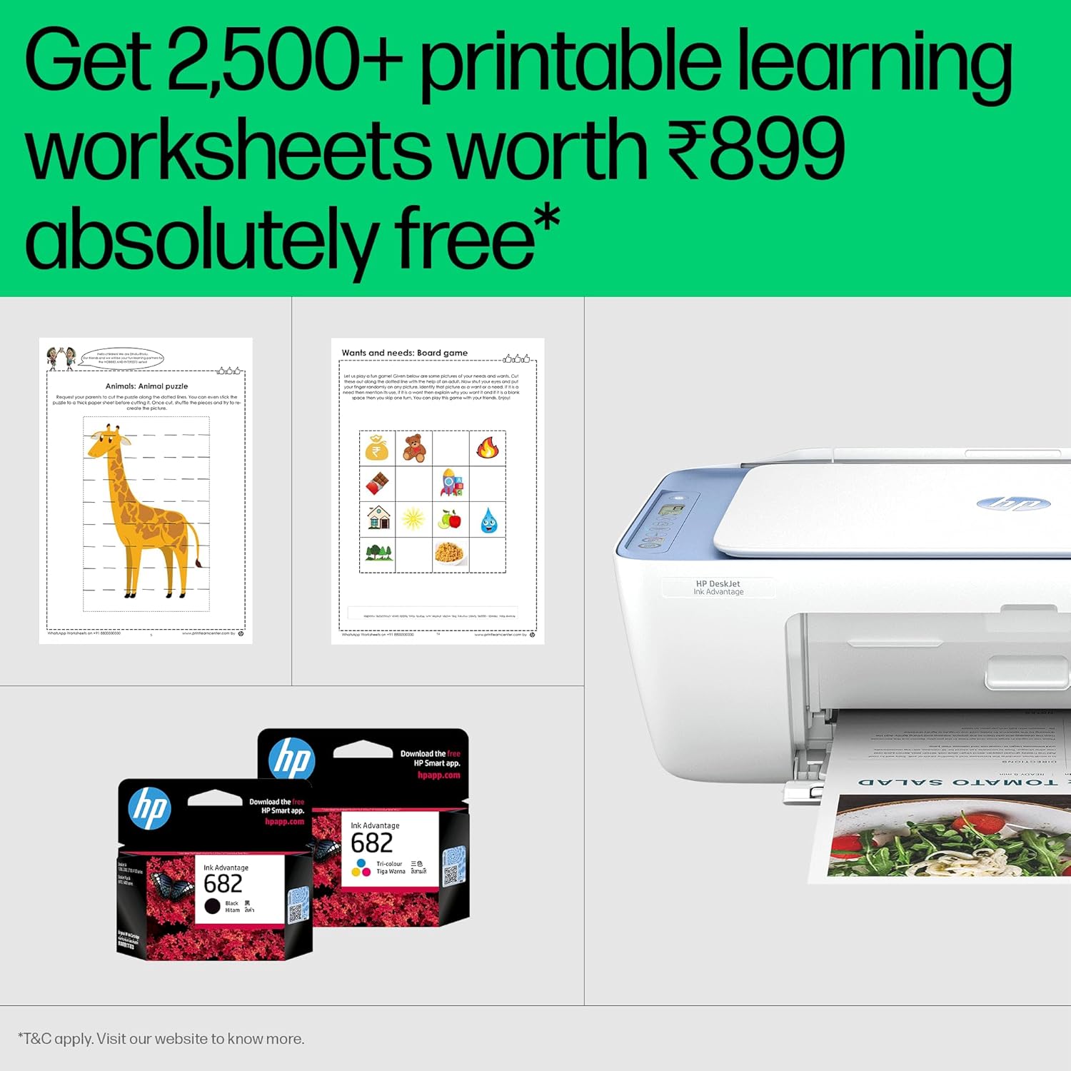 HP Ink Advantage 2878 WiFi Colour Printer - Print/Scan/Copy Ideal for Home, White - Zapnet.in