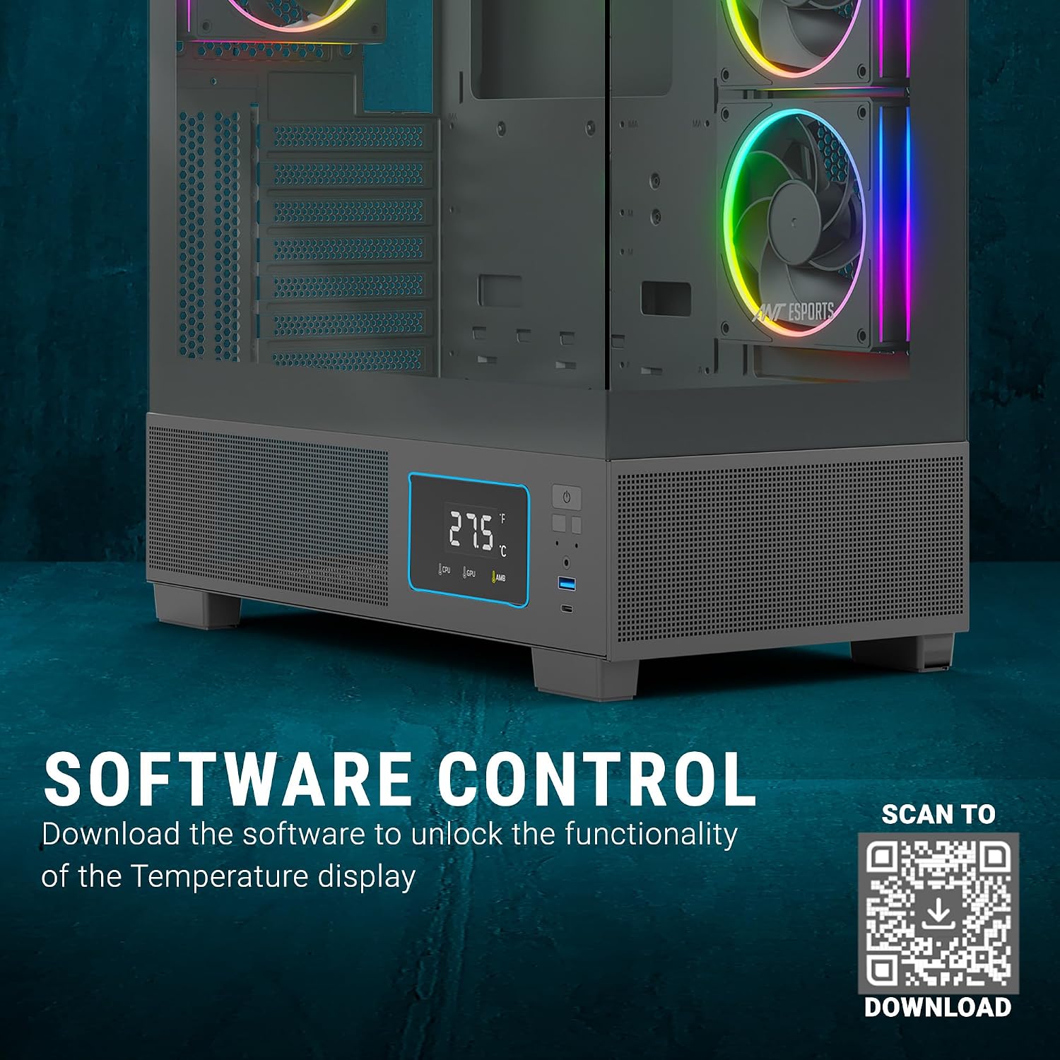 Ant Esports Crystal X3 LCD Mid-Tower ATX Computer Case/Gaming Cabinet - Black | Support ATX, Micro-ATX, Mini-ITX | Pre-Installed 3 ARGB Fans