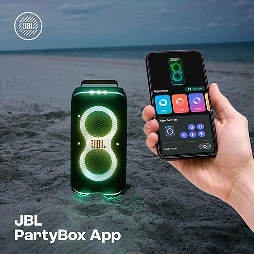 JBL Partybox 120 Wireless Bluetooth 160W Party Speaker, AI Sound Boost, Futuristic Light Show, Upto 12Hrs Playtime,Multispeaker Connection by Auracast, Guitar & Mic Input, Splashproof (Black) - Zapnet.in