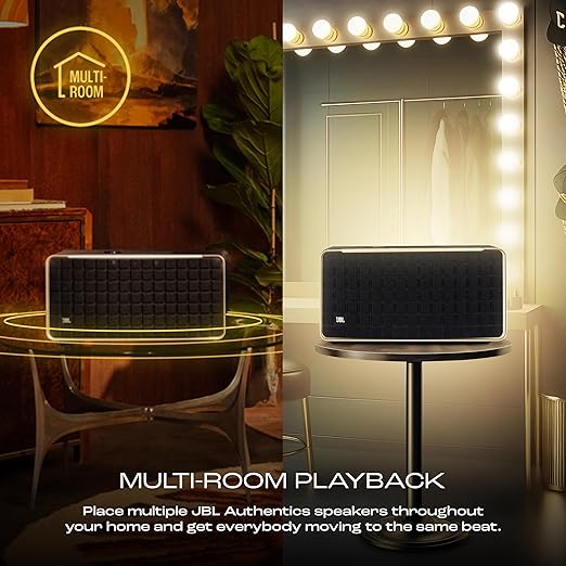 JBL Authentics 500, Dolby Atmos Smart Home Speaker Built-in WiFi and Music Streaming, Voice Assist and Bluetooth Connectivity, Automatic Calibration, Compatible with Google Home & Alexa, Retro Design - Zapnet.in