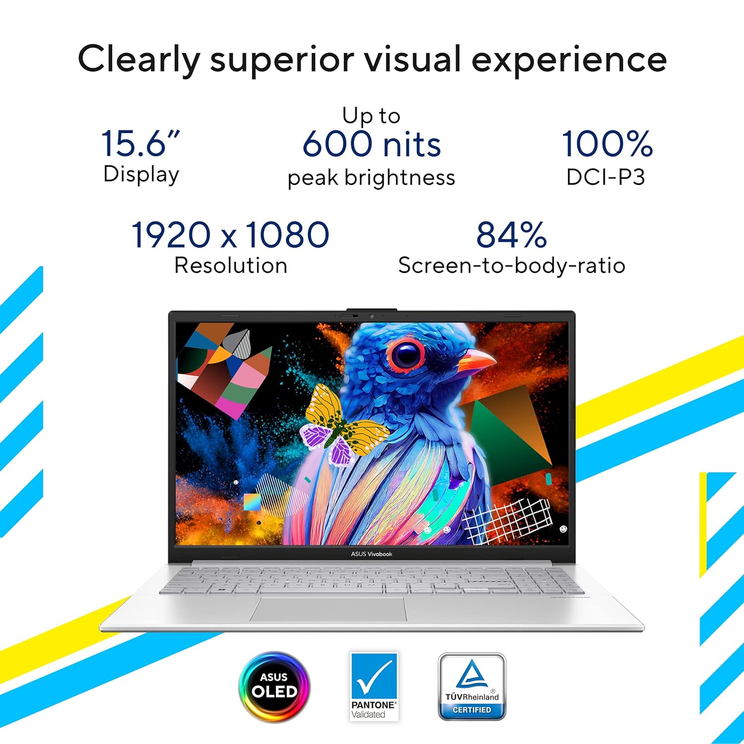 ASUS Vivobook Go 15 OLED (2023), Intel Core i3-N305, 15.6" (39.62 cms) FHD OLED, Thin and Light Laptop (8GB/512GB SSD/Windows 11/Office 2021/Backlit KB/Silver/1.63 kg), E1504GA-LK321WS