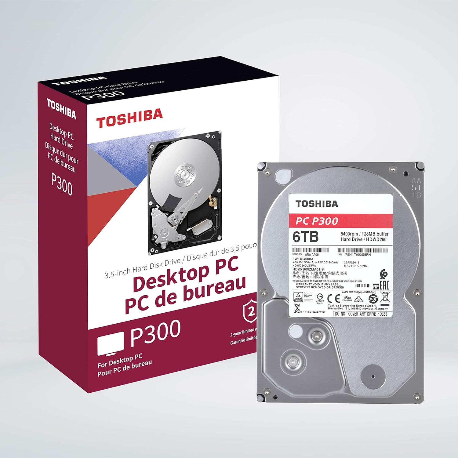 Toshiba P300 Internal 1TB Desktop PC HDD 7200 RPM Hard Drive