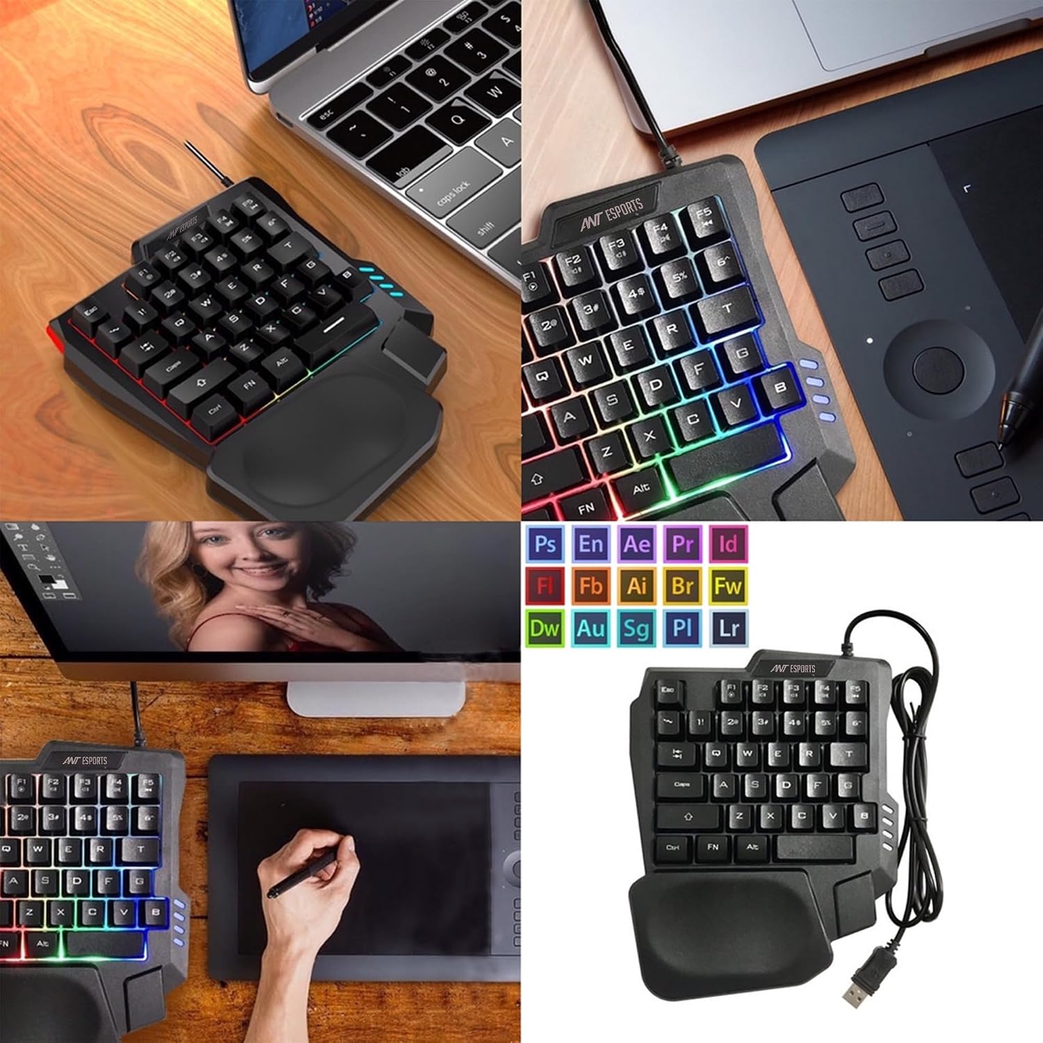 Ant Esports MG401 4-in-1 RGB Keyboard & Mouse Combo with One-Hand Keypad, 3600 DPI Optical Mouse, Bluetooth Receiver & Phone Stand for Android, BGMI, Free Fire & Call of Duty