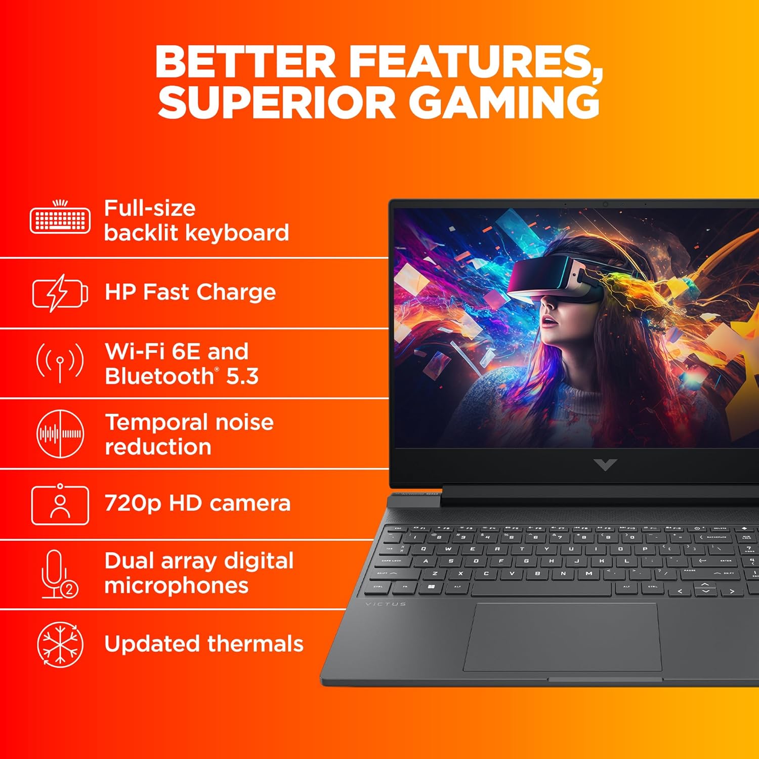 HP Victus Gaming Laptop, AMD Ryzen 5 5600H, 4GB AMD Radeon RX 6500M graphics, 15.6-inch (39.6 cm), FHD, IPS, 144Hz, 8GB DDR4, 512GB SSD, Backlit KB, B&O, Dual speakers (MSO, Silver, 2.37 kg), fb0108AX