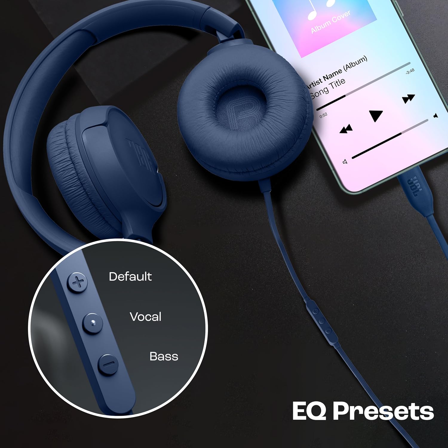 JBL Tune 520C On Ear Type C Wired Headphone, Pure Bass Sound,3-Button Remote with Microphone,Comfort Fit and Foldable Design(Blue)