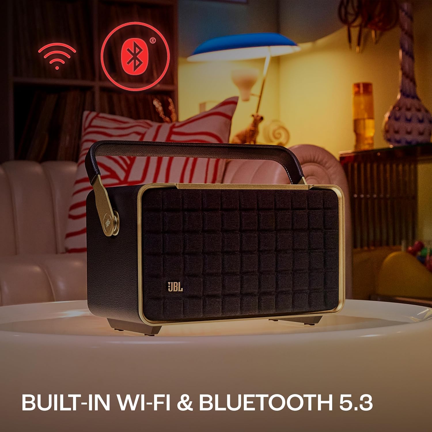 JBL Authentics 300, Portable Smart Home Wifi Speaker & Music Streaming,Upto 8Hrs Playtime, Voice Assist & Bluetooth Connectivity,Automatic Calibration,Compatible with Google Home & Alexa, Retro Design - Zapnet.in