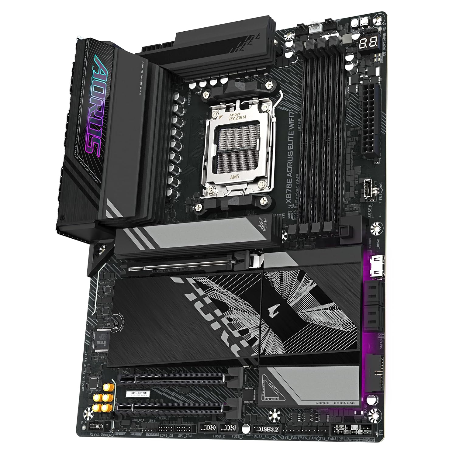 GIGABYTE X870E Aorus Elite WIFI7 AMD Socket AM5 Motherboard, Dual Channel DDR5 4*DIMMs, 4*M.2 Slots, Including 3* PCIe 5.0 x4, 2.5GbE LAN & Wi-Fi 7 with Directional Ultra-high gain Antenna