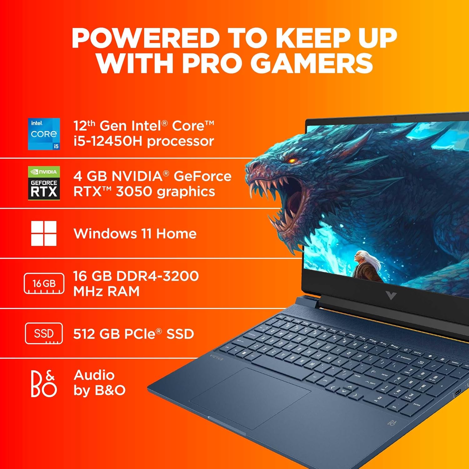 HP Victus Gaming Laptop, Intel Core i5-12450H,15.6 inch(39.6cm),Anti-Glare,FHD,16GB RAM DDR4,512GB SSD,4GB RTX 3050 GPU,Win 11,MSO,Blue, 2.37kg,15-fa0333TX