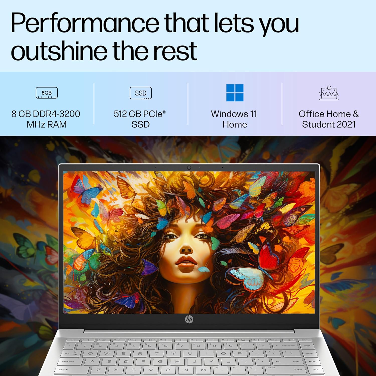 HP Pavilion, 12th Gen Intel Core i5-1235U, 8GB DDR4, 512GB SSD, Micro-Edge, BrightView, IPS, 14-inch(35.6cm) FHD Laptop, HD Camera, Backlit KB, B&O (Win 11, Office 21, Silver, 1.41kg) dv2053TU